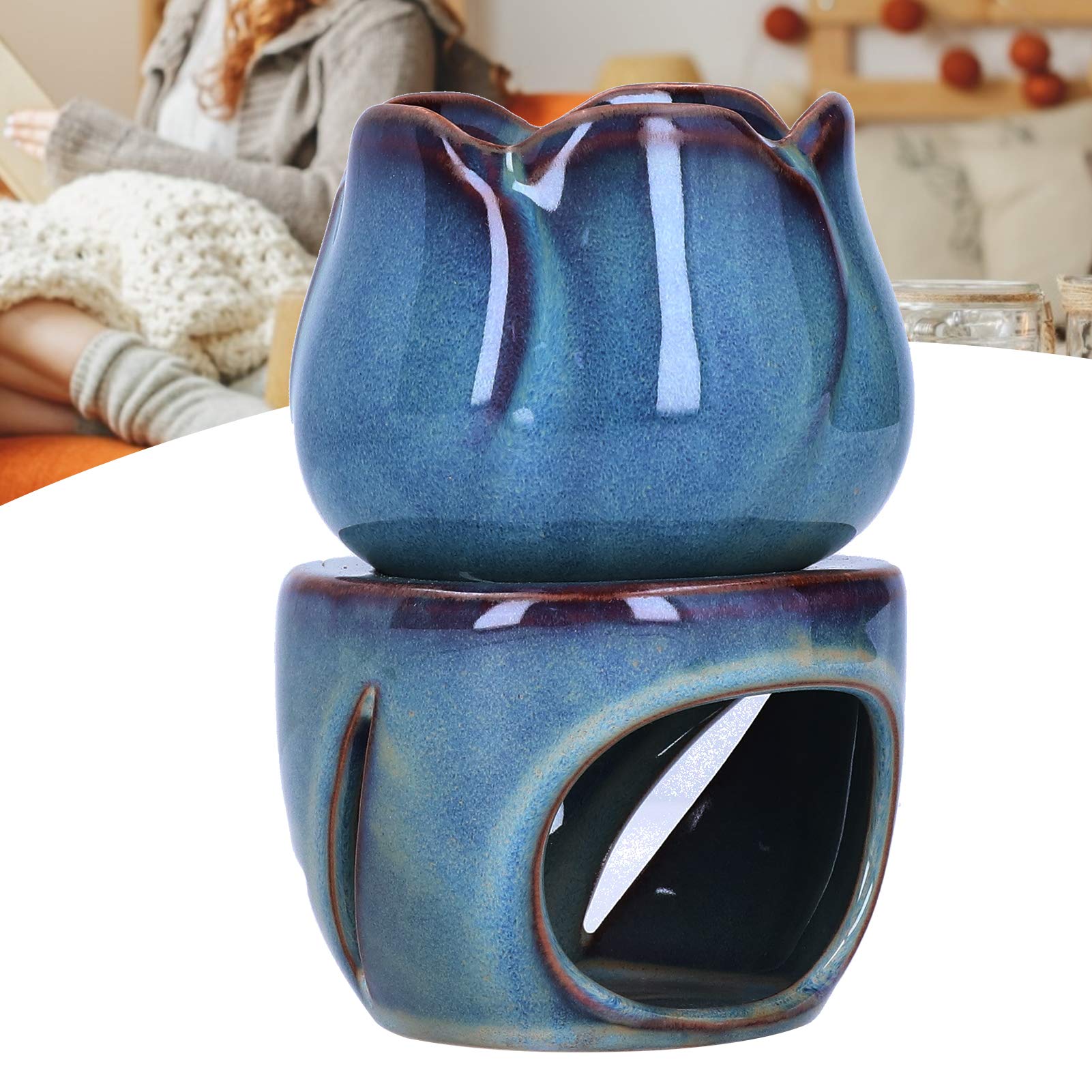 Ceramic Tealight Holder Essential Oil Burner Wax Melt Burners Aromatherapy Wax Candle Tart Burner Warmer Diffuser Aroma Candle Warmers Porcelain Decoration for Parlor Bedroom Carved