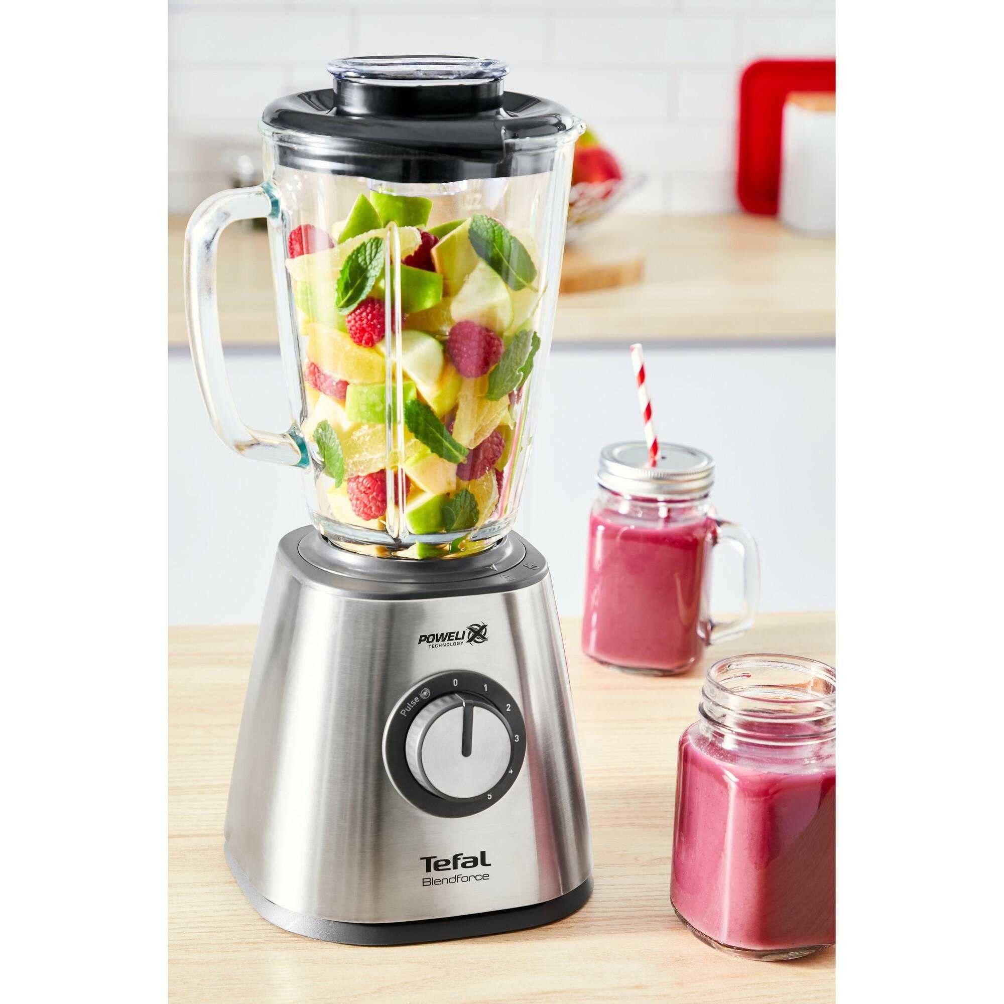 TEFAL Blendforce 2 BL439D31 Blender kielichowy stojący, Stalowy o mocy 800 W, 5 prędkości blendowania, Wytrzymałe ostrza Powelix, 2L Pojemności