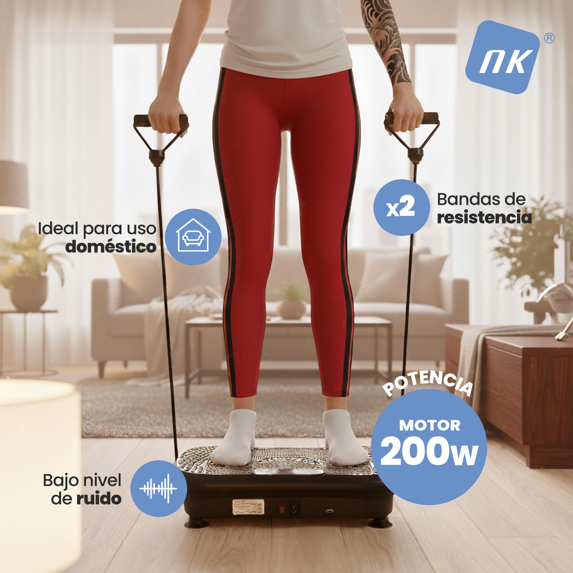 NK Plataforma Vibratoria de Entrenamiento, 99 Velocidades, 5 Modos Automáticos, Pantalla LED, Altavoz Bluetooth, Máquina de Ejercicio en Casa con Bandas de Resistencia, Silenciosa y Compacta