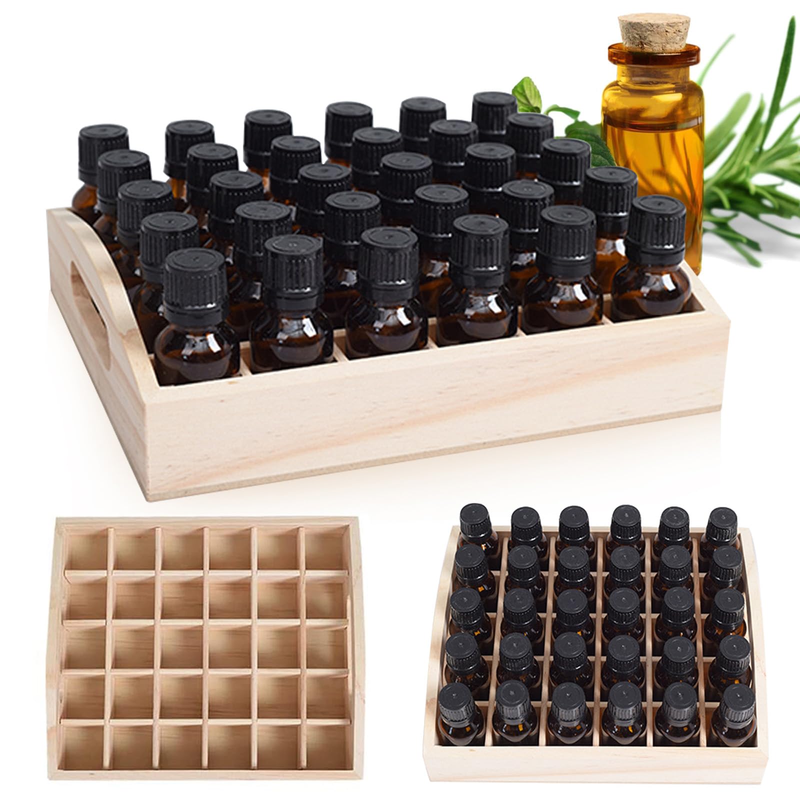 VolksRose Holz Ätherisches Öl Box, Öl Flasche Fall Aufbewahrungsbox passt 5-15ml, Parfüm Nagellack Klassifizierung #04, #037-30 Steckplätze