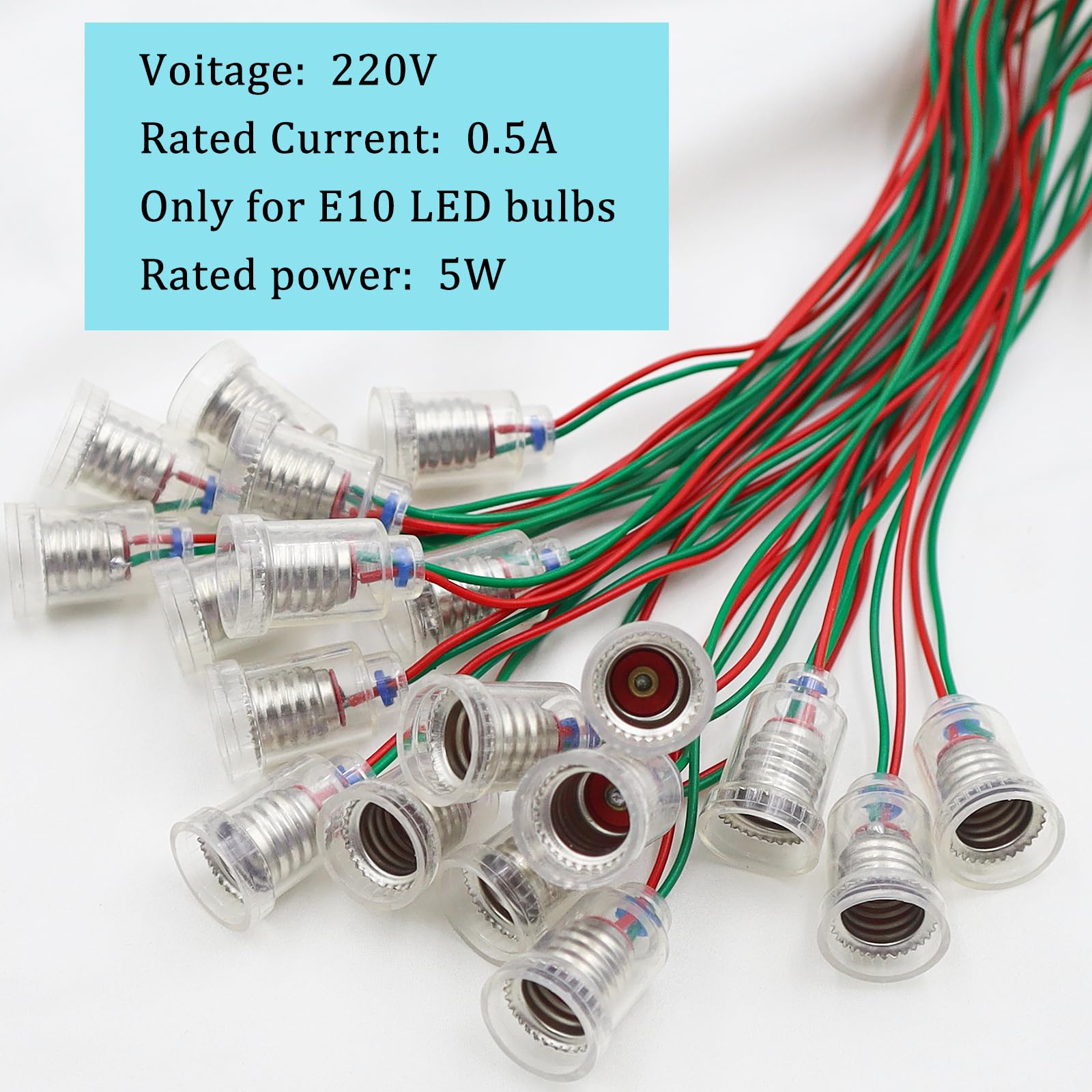 20 sztuk oprawek E10 do lamp E10 z izolowanym drutem, podstawa świetlna, do domu, żarówki LED, test elektryczny