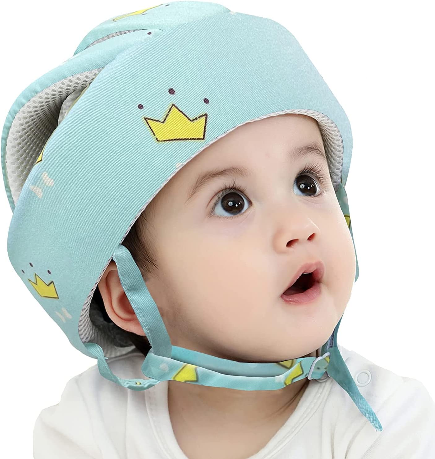 IULONEE Baby Protective Helmet Infant No Bumps Safety Hats Head Cushion Bumper Bonnet for Head Protector (Blue Crown)
