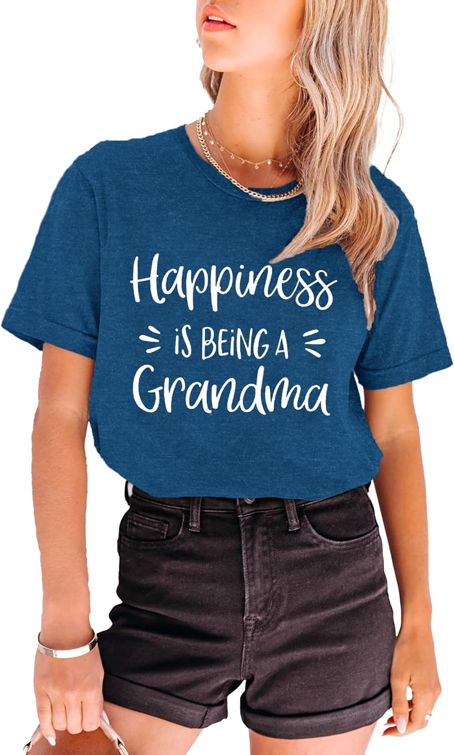 MAIHUN Womens Grandma Shirt Happiness is Being a Grandma Shirt Funny Letters Printed Casual Grandmother Tee Top Blue - Image 4
