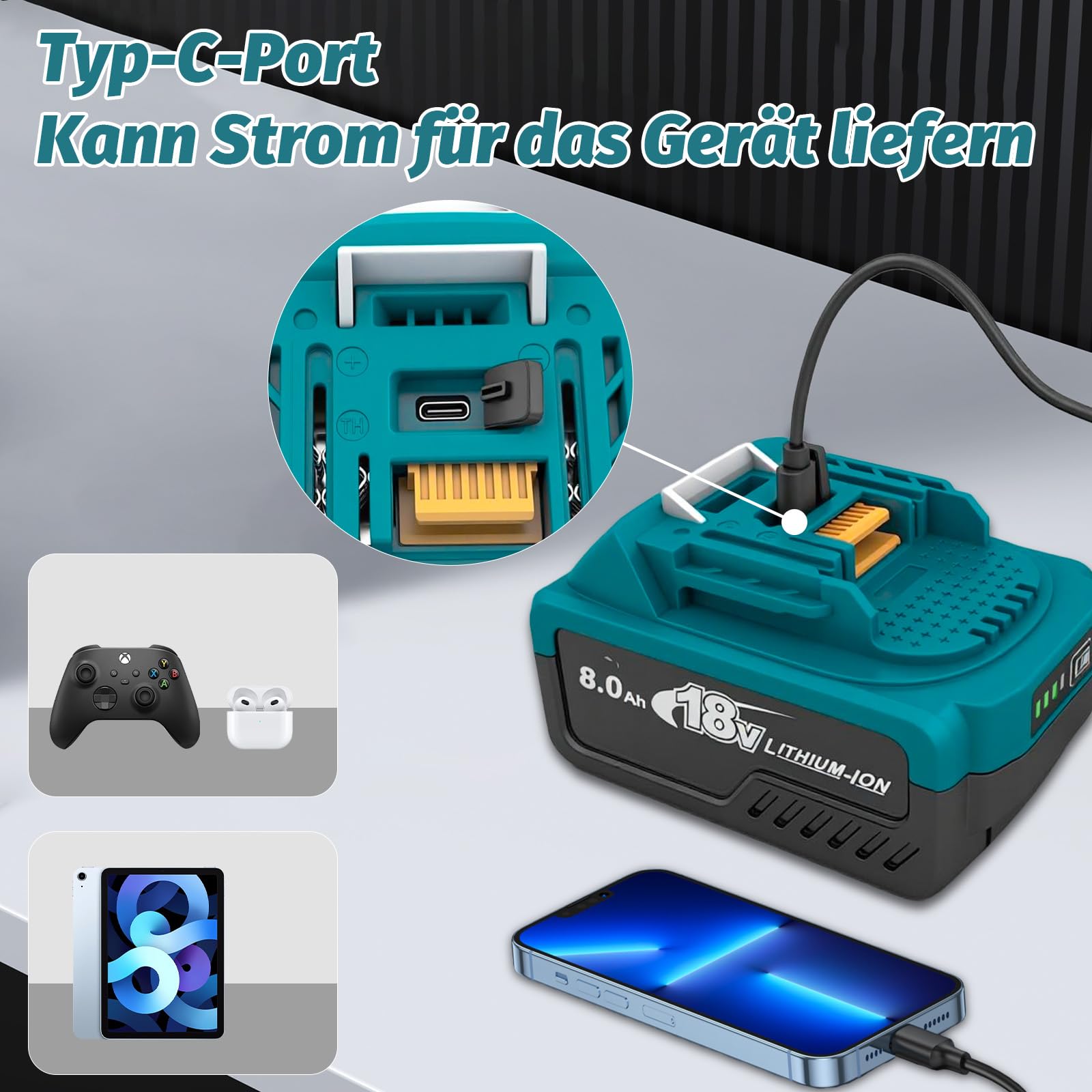 Akumulator zastępczy do Makita 18 V akumulator 2 x 8000 mAh, kompatybilny z BL1860 BL1860B BL1850 BL1850B BL1840 BL1830 BL1820