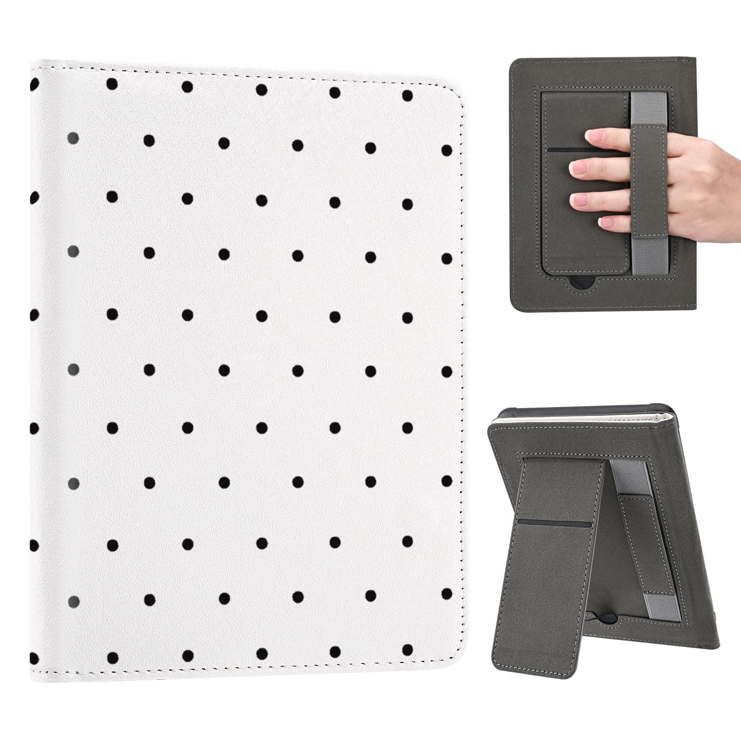 KPW6 Schutzhülle für Kindle Paperwhite 12. Generation, 17,8 cm (7 Zoll), 2024, niedliches gepunktetes ästhetisches Design, Folio-Schutzhülle mit Ständer und Handschlaufe, PU-Leder