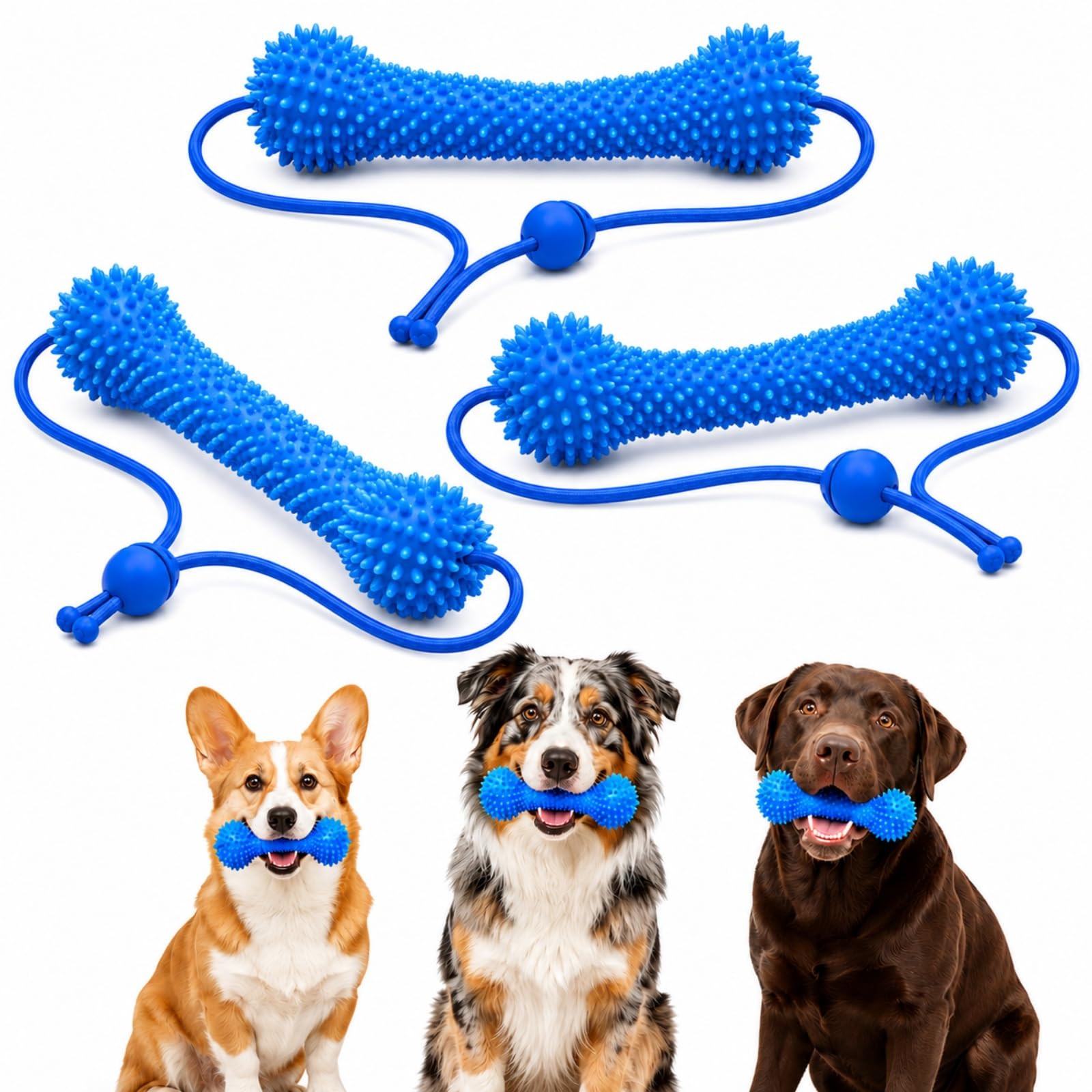 ZrdlqlLcjxy Dual-Action Canine Dental Prop, Dog Teeth Cleaning Tools with Chew Toy Design, Dog Chew Toys for Easier Teeth Brushing, Soft Rubber Pet Oral Care Tool for Small Medium Large Dogs (3Pcs)