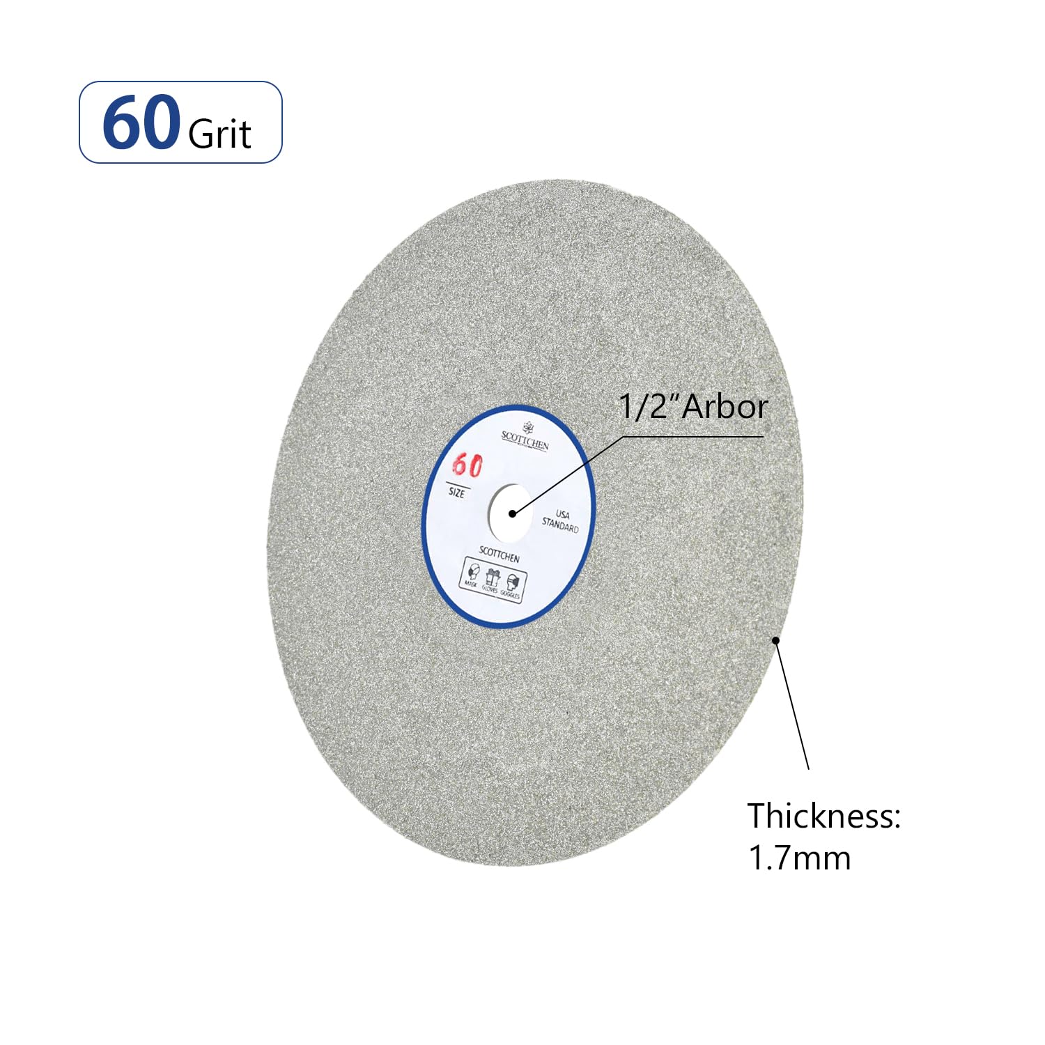 SCOTTCHEN Disco abrasivo de diamante de 6 x 1/2 pulgadas con agujero de eje de grano 60, disco de lijado plano abrasivo para gema de mármol de granito, 1 paquete