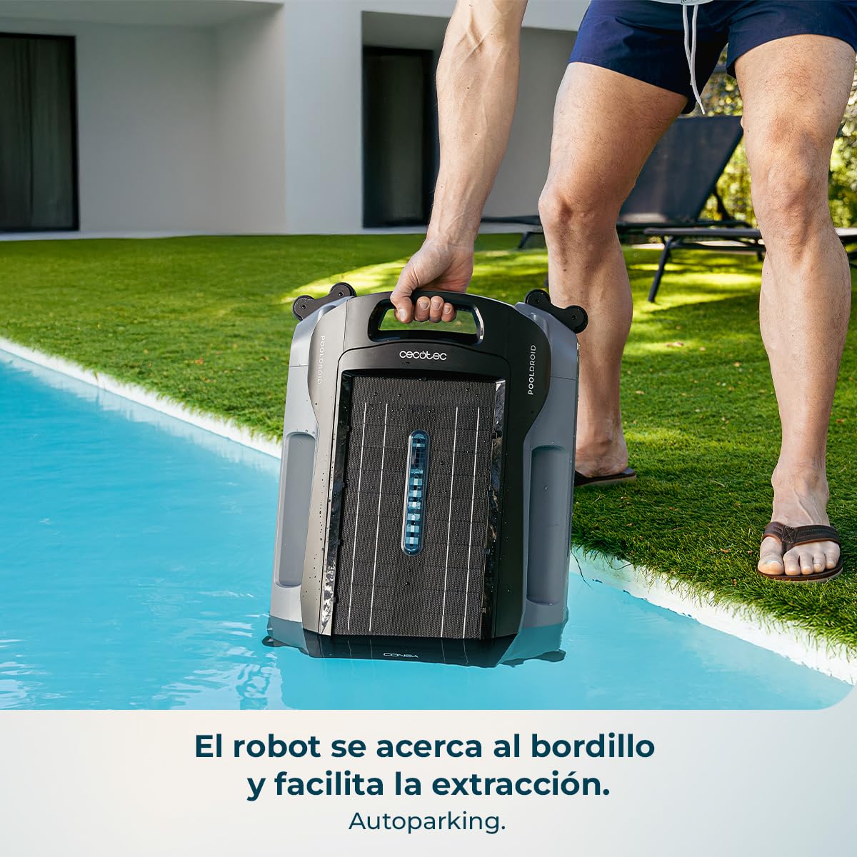 Cecotec Robot Limpiapiscinas para Superficie y Línea de Flotación Conga Pooldroid AquaSkater. Carga Solar, Autonomía 16h, Cesta de 4,5L y un Filtro de 187,5μm, Navegación Sensores Ultrasónicos