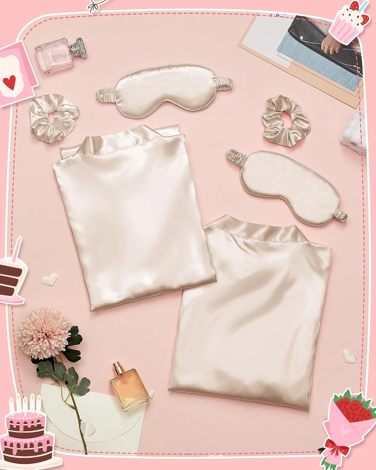 8 or 12 Pack Satin Robes Women Silky Robe Bulk with Sleeping Mask Hair Tie Sets Kimono Bathrobes for Birthday Wedding Party