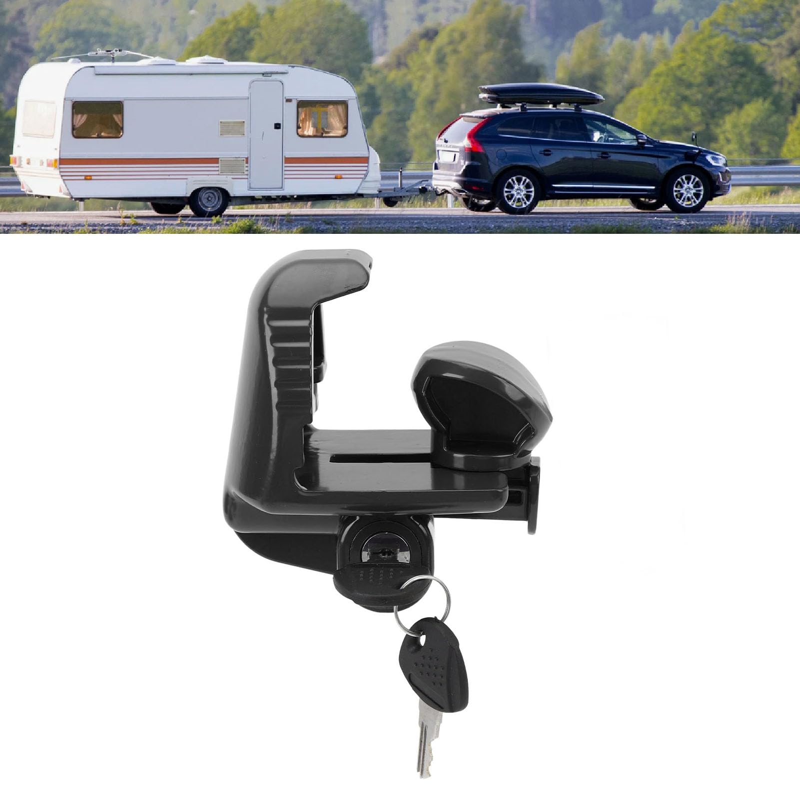 SIXRUN Anhängerkupplungsschloss, Hochsicheres, Universell Einsetzbares RV-Kupplungsschloss für 1 7/8 Zoll, 2 Zoll, 2 5/16 Zoll Kupplungen, mit 2 Schlüsseln, für Anhänger, Boote, (Black)
