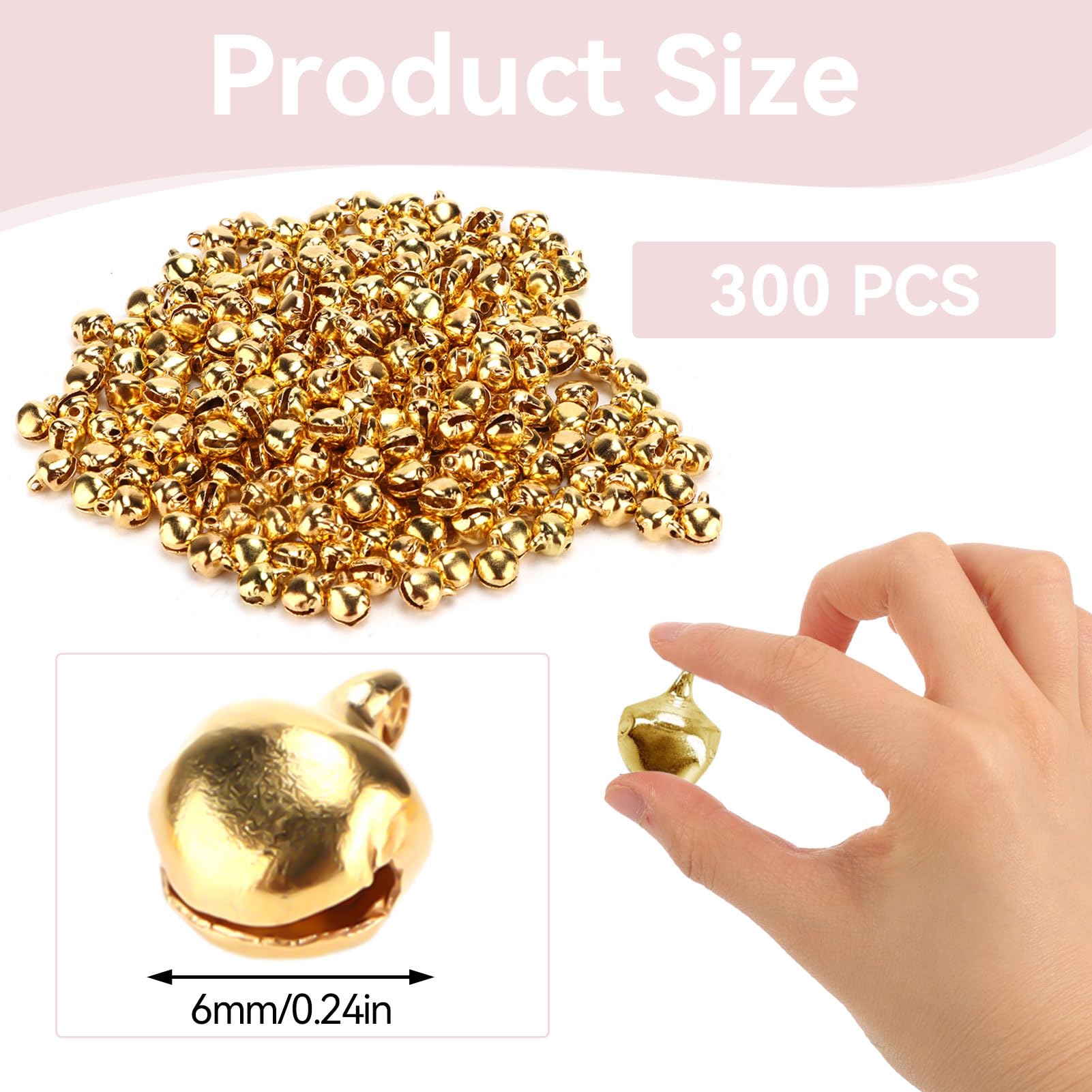 Mini Bells, 300pcs Jingle Bells 6mm Jingle Bells for Craft Small Bell Mini Bell Charms for Jewelry Making DIY Christmas Bells(Gold)