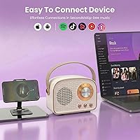 Vista 4 de Altavoz Bluetooth retro, altavoz vintage inalámbrico, altavoz Bluetooth portátil inalámbrico para exteriores, compatible con emparejamiento