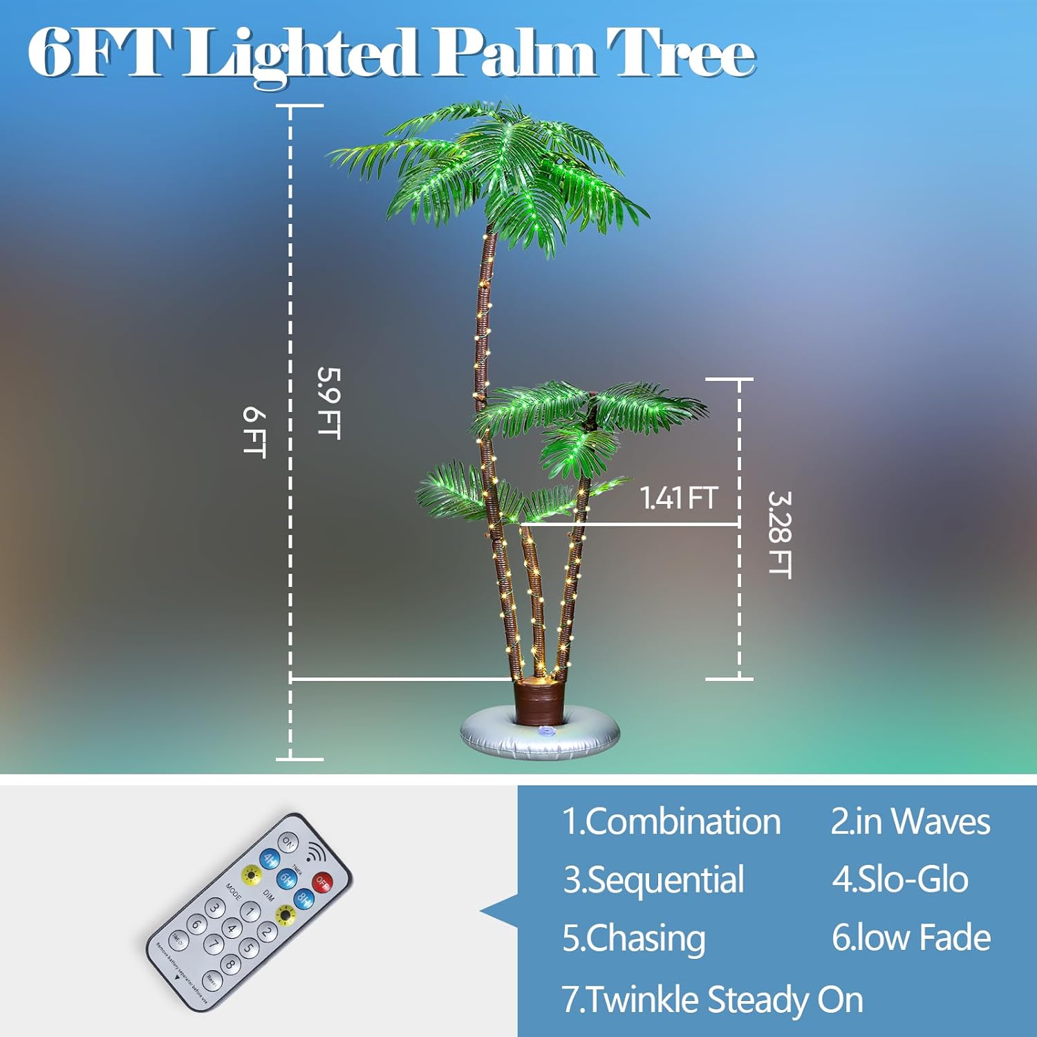 Solar Lighted Palm Tree 6FT Outdoor Christamas Tree Decoration, 8 Modes Tropical Palm Tree Fake Plant Light for Patio Pool Yard Home Party Decor