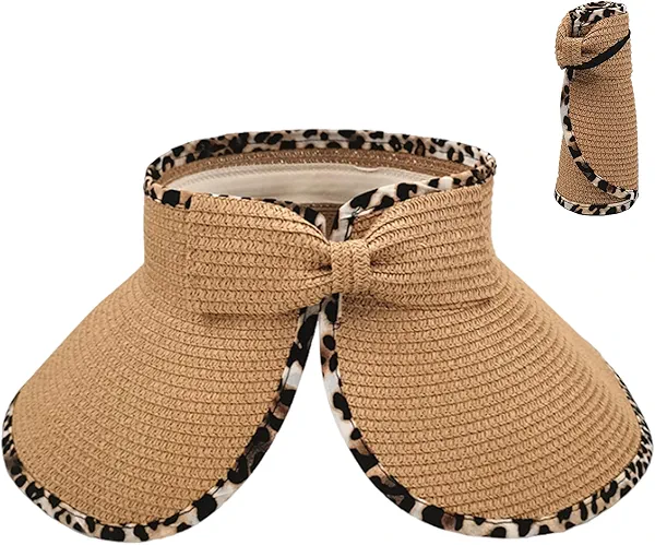 KORADI Women’s Sun Hats Straw Visor Wide Brim Beach Hat Foldable Summer Roll-Up Open Top Cap Flap Cover Cap UV UPF 50