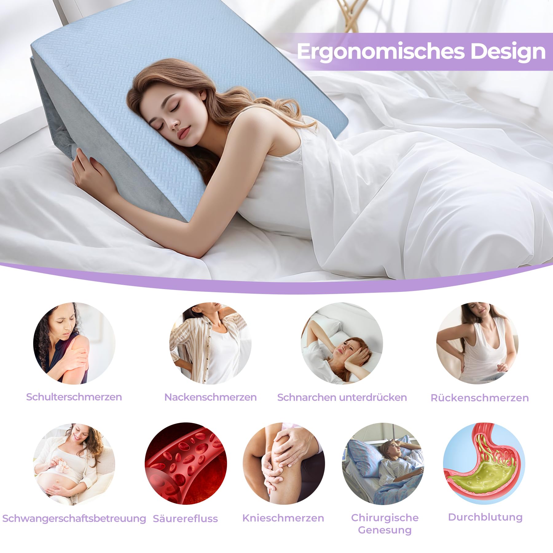 Babenest Verstellbares Keilkissen mit Hochdichteschaum, Ergonomisches Rückenkissen für Bett & Sofa, Reflux Lesekissen zum Schlafen, Spielen, Fernsehen (Blau)