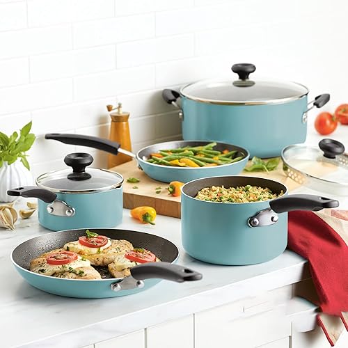 Miniatura 7 de Juego de ollas y sartenes antiadherentes fáciles de limpiar, 12 piezas, color aguamarina