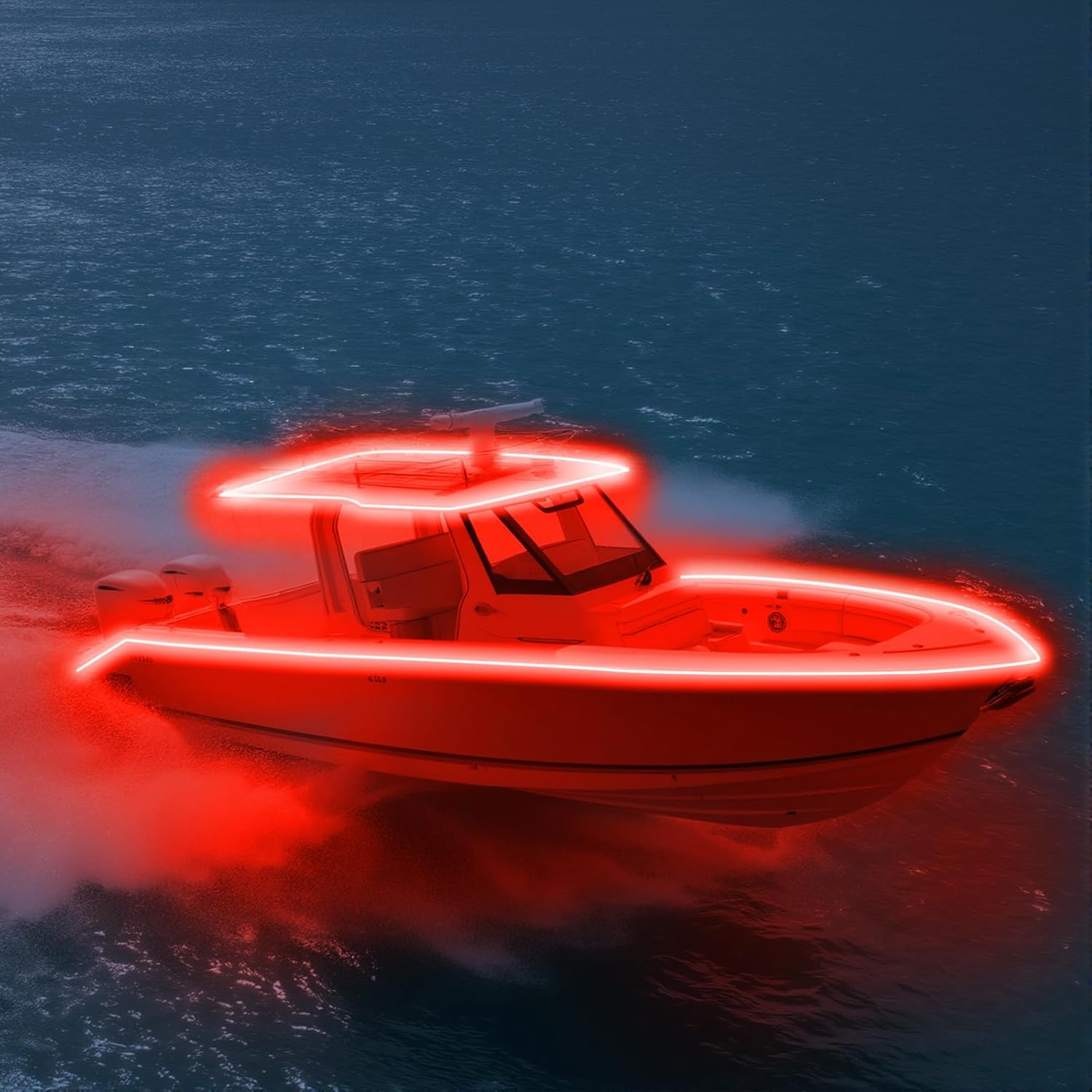Pontoon Boat LED Strip Lights, 12V 32.8FT Red Waterproof Marine LED Light Boat Interior Light, Boats Deck Hull Gunnel Lights, Night Fishing Lighting for Bass, Jon, No Battery