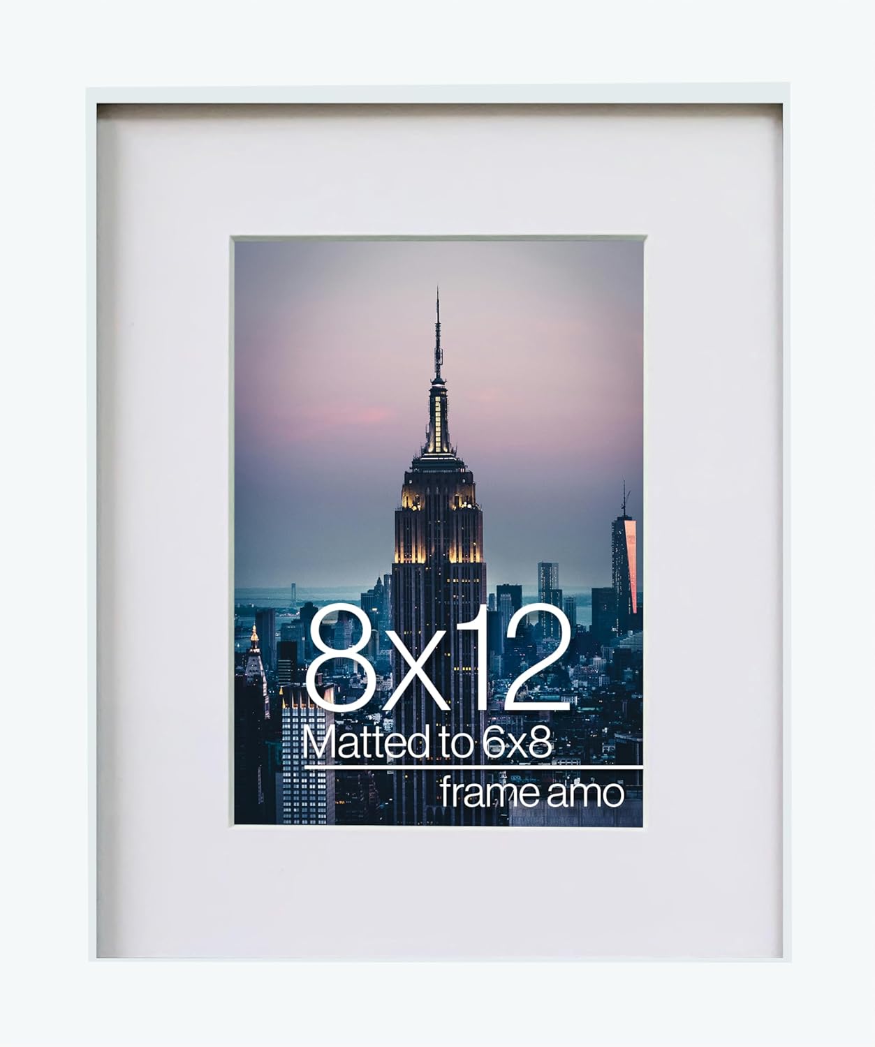 Frame Amo 8x12 White Picture Frame with 5.5x7.5 White Mat
