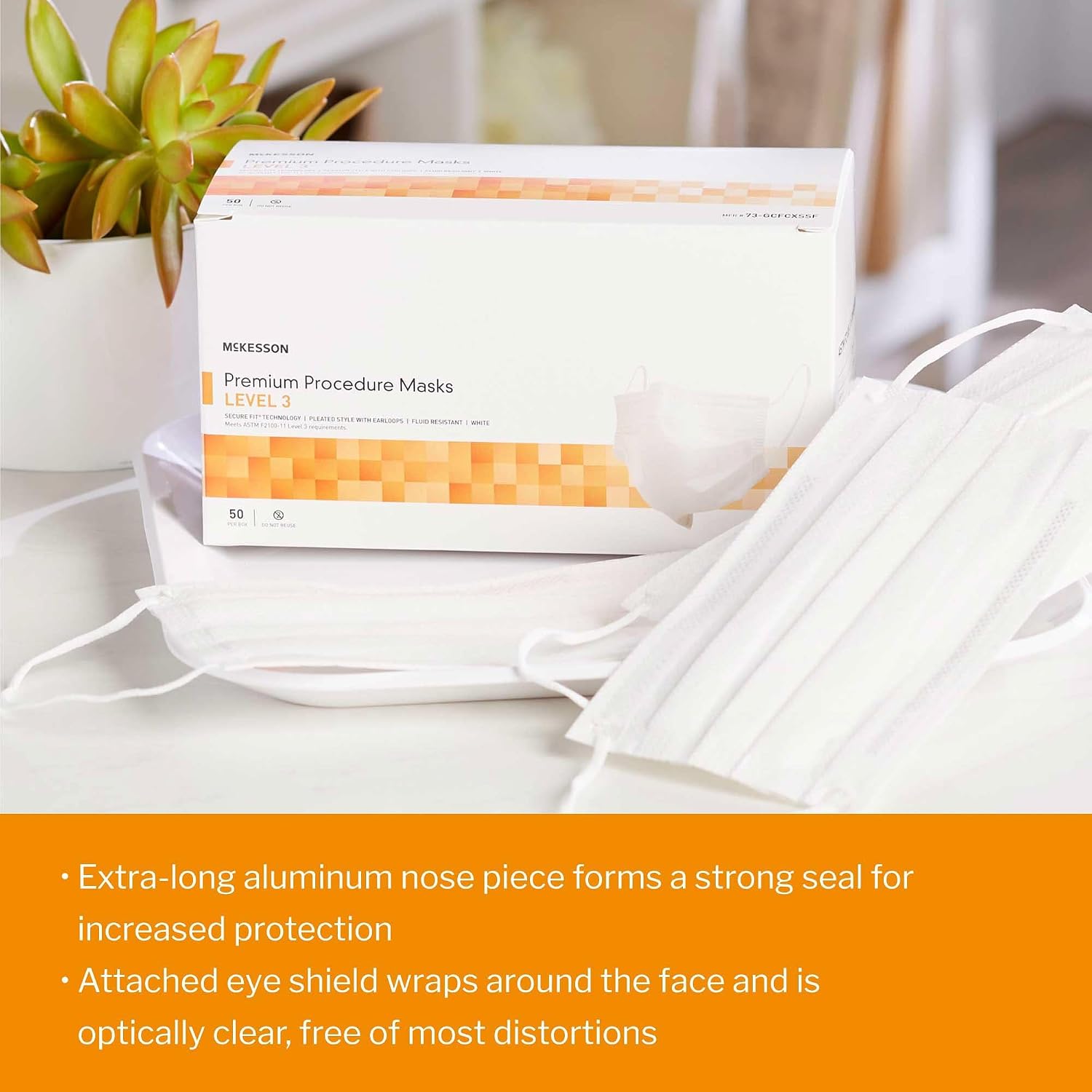 McKesson Premium Procedure Masks, Level 3 with Eye Shields - Disposable, Pleated with Ear Loops, Non-Sterile, White - One Size Fits Most Adults, 25 Count, 1 Pack