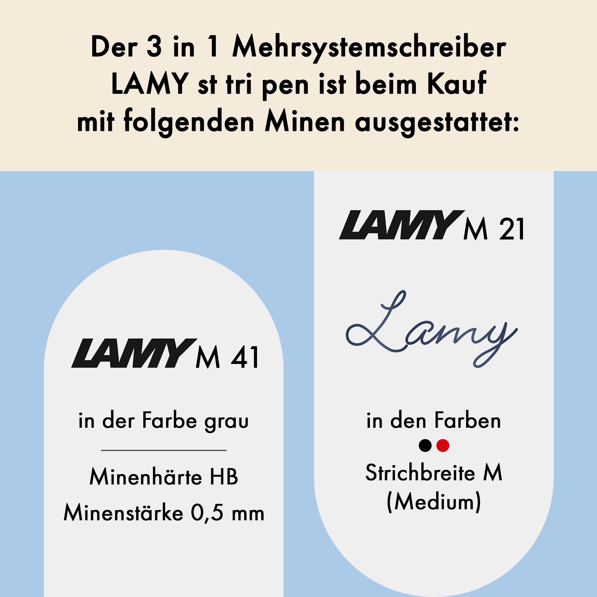 Lamy st matt tri pen Multifunktionsstift aus Edelstahl – schlanker Druckbleistift & Kugelschreiber in Einem – inkl. Kugelschreibermine M 21 in schwarz und rot & Feinstrichmine M 41 (0,5mm)