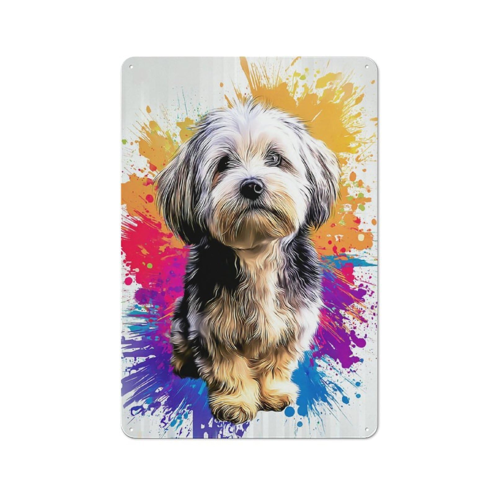 Junmoney Colorful Splash Dog Portrait Decorative Tin Plaque With Design 30X20cm, Classic Novelty Wall Art For Flat, Dorm Room, Lounge Or Cafe