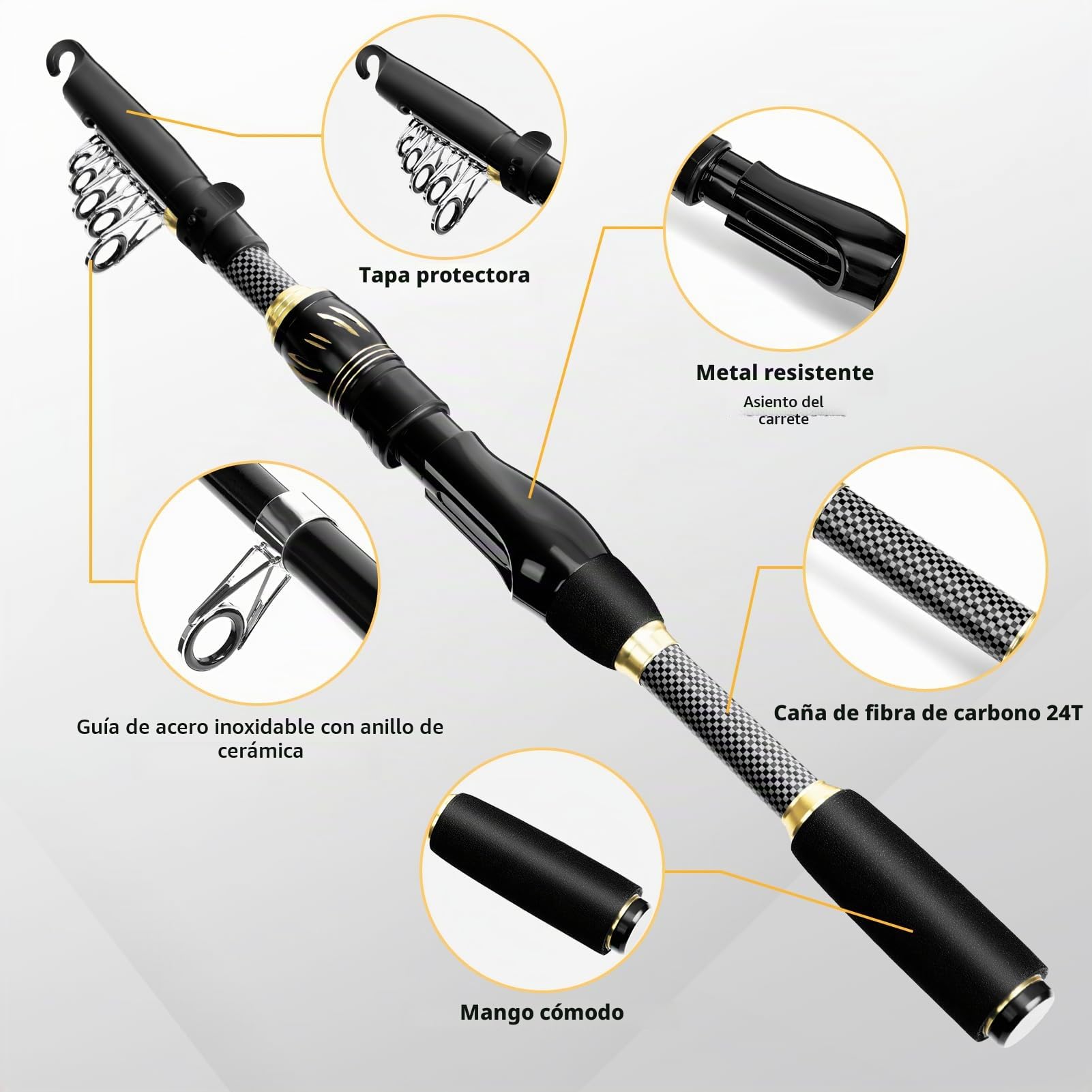Ertisa Caña de pescar Spinning, 2,1 m de fibra de carbono, cañas de pescar telescópicas, set combinado caña de spinning y carrete de pesca cebo de pesca, kit de bolsa de transporte para mar y agua