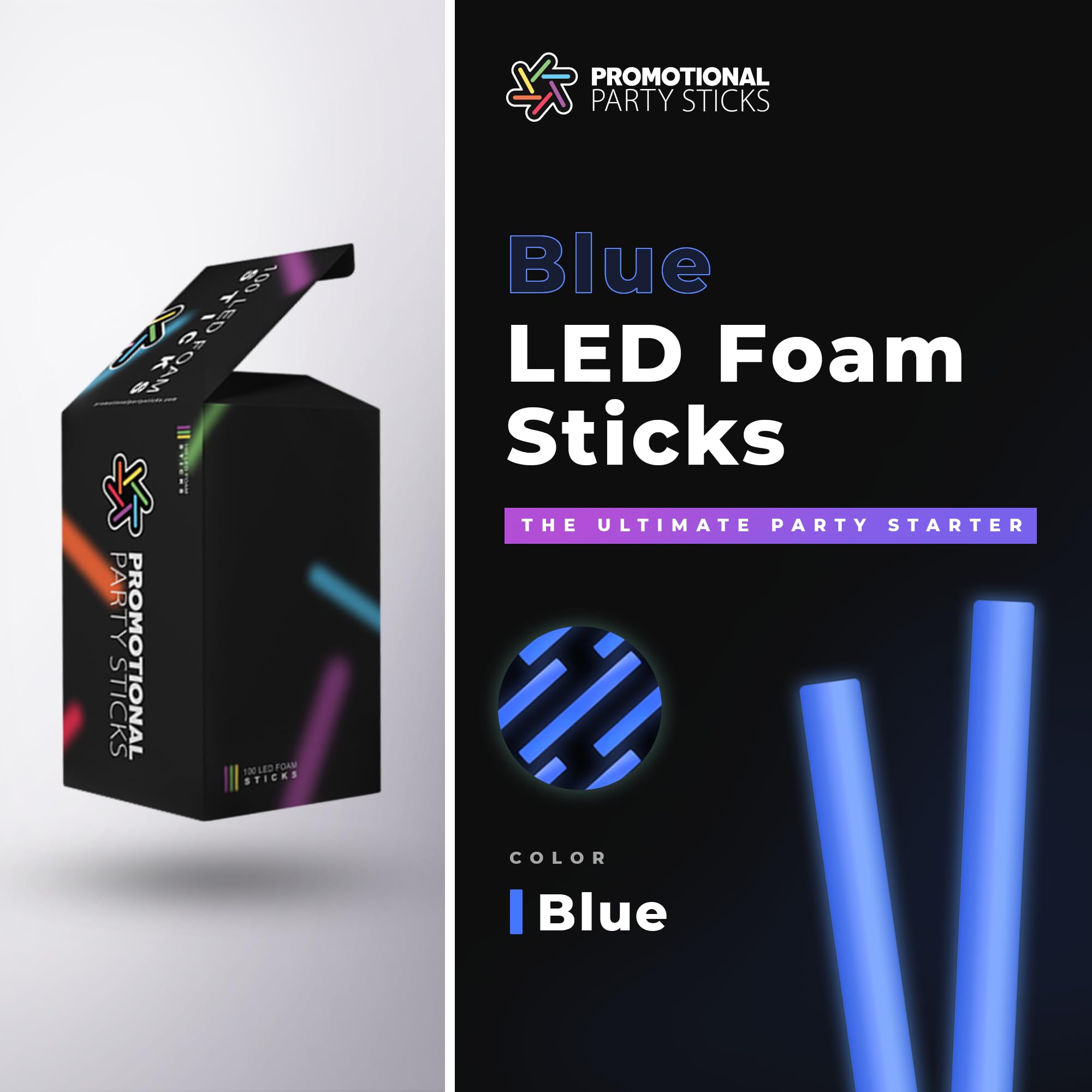 100 varillas brillantes de espuma azul, barras iluminadas de 16 pulgadas para bodas, fiestas y bailes