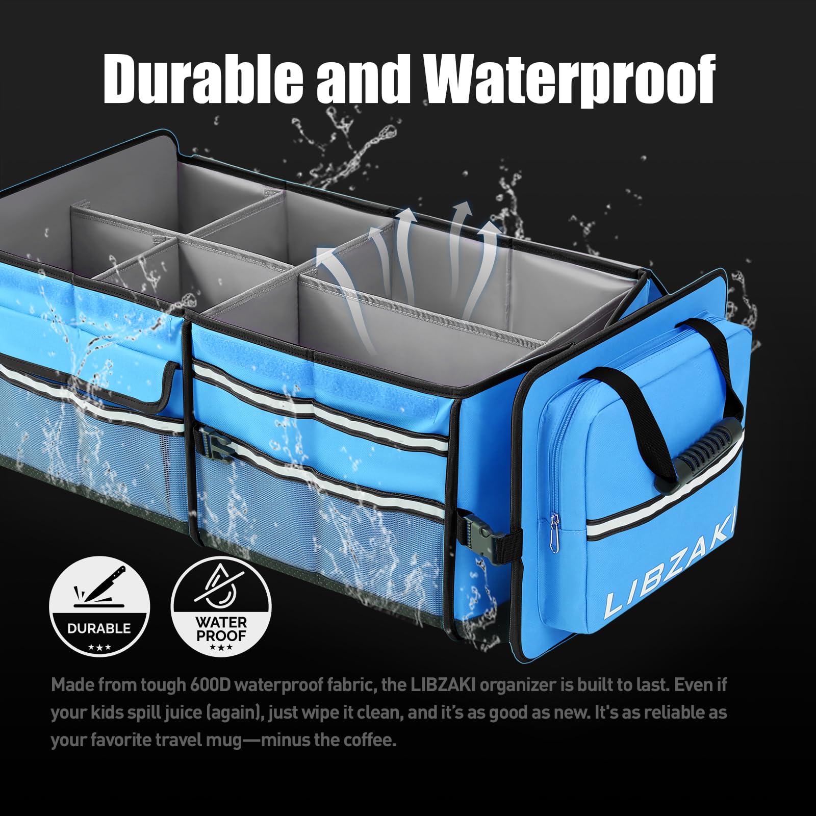 Car Trunk Organizer LIBZAKI - Collapsible Multi Compartment Storage Box ...