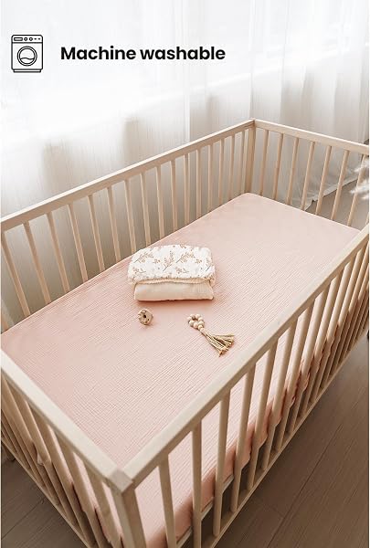 Konssy Muslin Crib Sheets for Girl Boy, 2 PCS Soft and Breathable Cotton Baby Sheets for Standard Crib Mattress, 52"x 28" (Floral, Pink) - 4