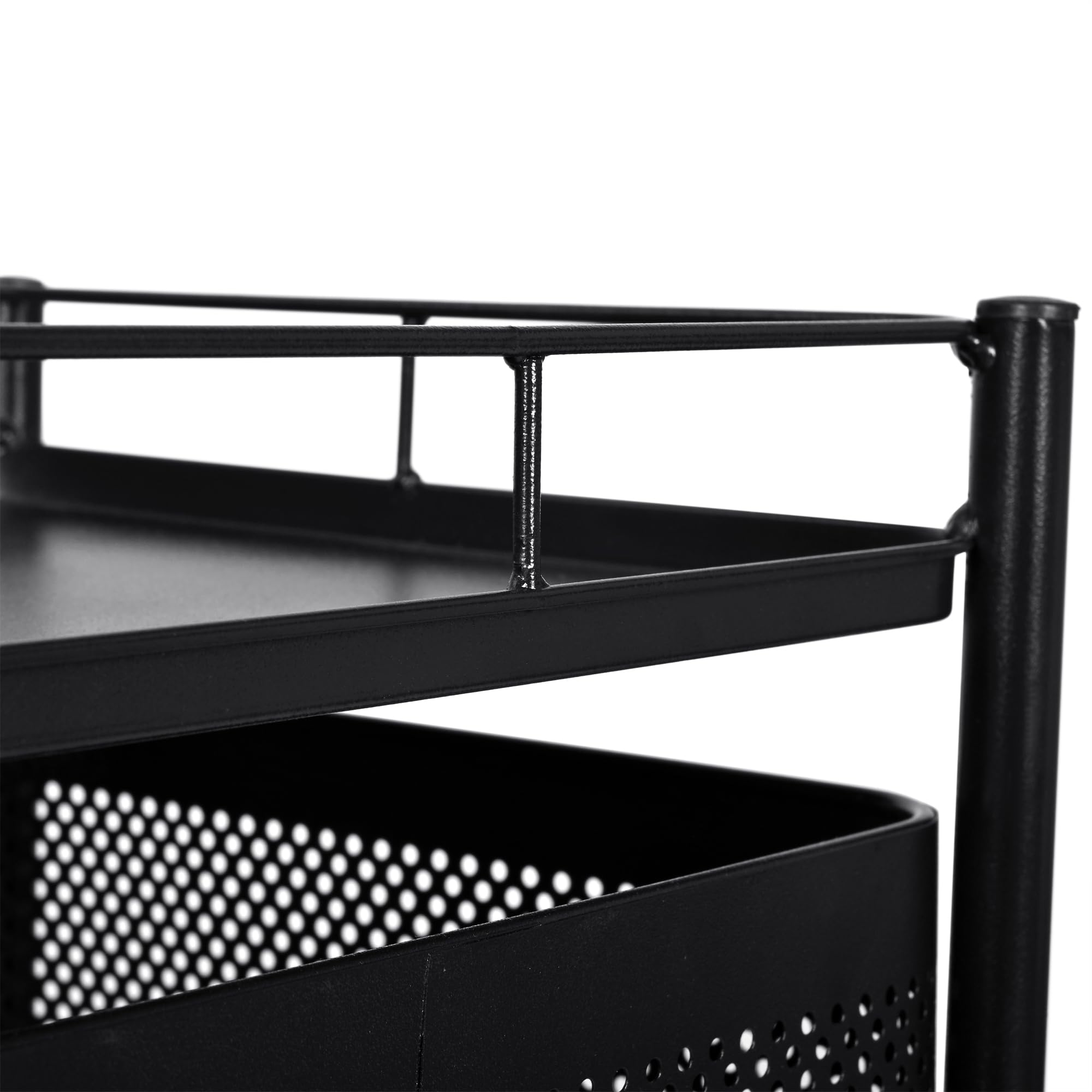 Carro auxiliar metálico con ruedas y cestas plegables ahorra espacio | Carrito cocina verdulero frutero | Estantería organizador de metal gran capacidad y bandeja superior | Estante cocina