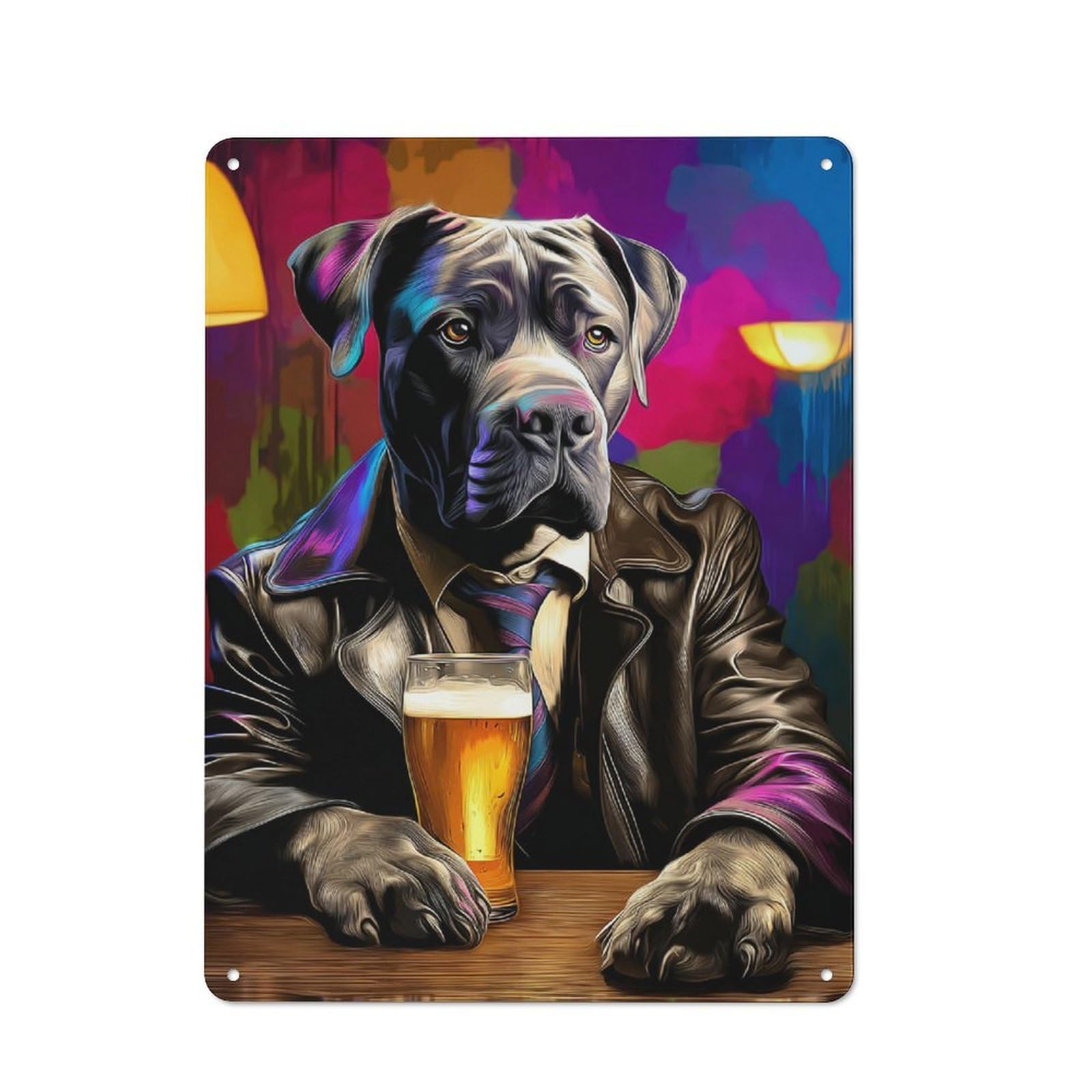 Junmoney Stylish Dog Enjoying A Beer Clean Industrial Industrial Metal Sign 40X30cm, Studio Wall Art For Loft, Studio, Office Or Creative Room