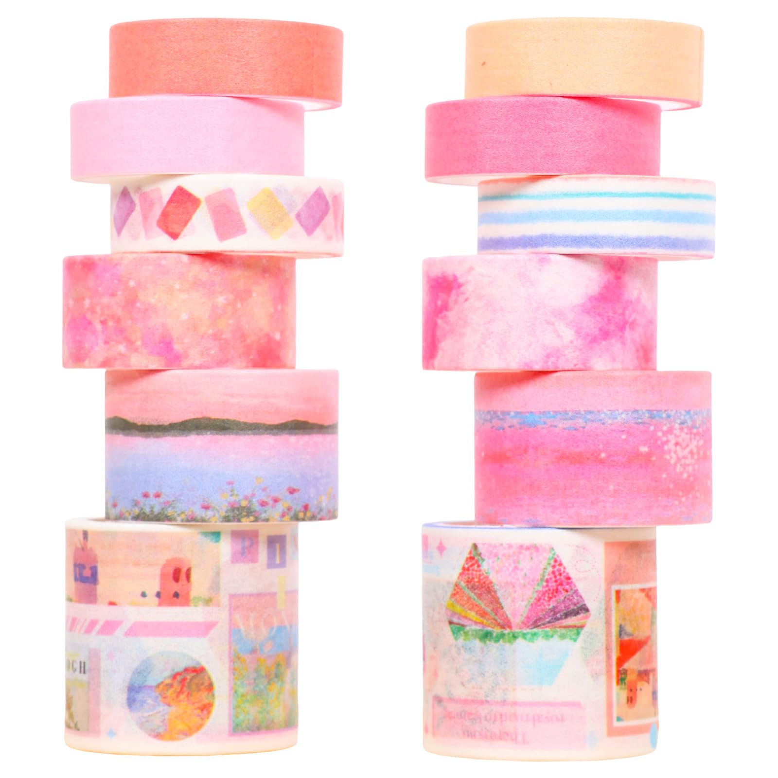 12 Rolls Washi Tape Set, 2m Reusable Scrapbook Adhesive Tapes, Decorative Masking Tape for Scrapbooking, Photo Album, Planner, Craft and Journal, DIY Craft Tapes for Student, Teacher and Artist(Pink)