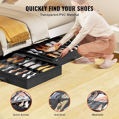 Miniatura 6 de VEVOR Organizador de almacenamiento de zapatos debajo de la cama, juego de 2, total de 32 compartimentos, solución de almacenamiento de zapatos