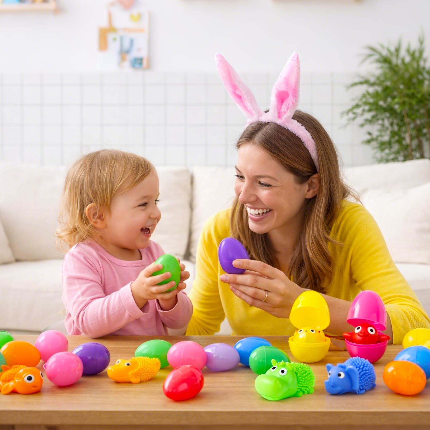 24Pack Easter Prefilled Eggs with Squishy Toys Inside Bright Plastic Easter Eggs Filled Cute Stress Reliever Squishy Toy for Easter Basket Stuffers Animal Easter Egg Filler Classroom Prize Supplies — view 5