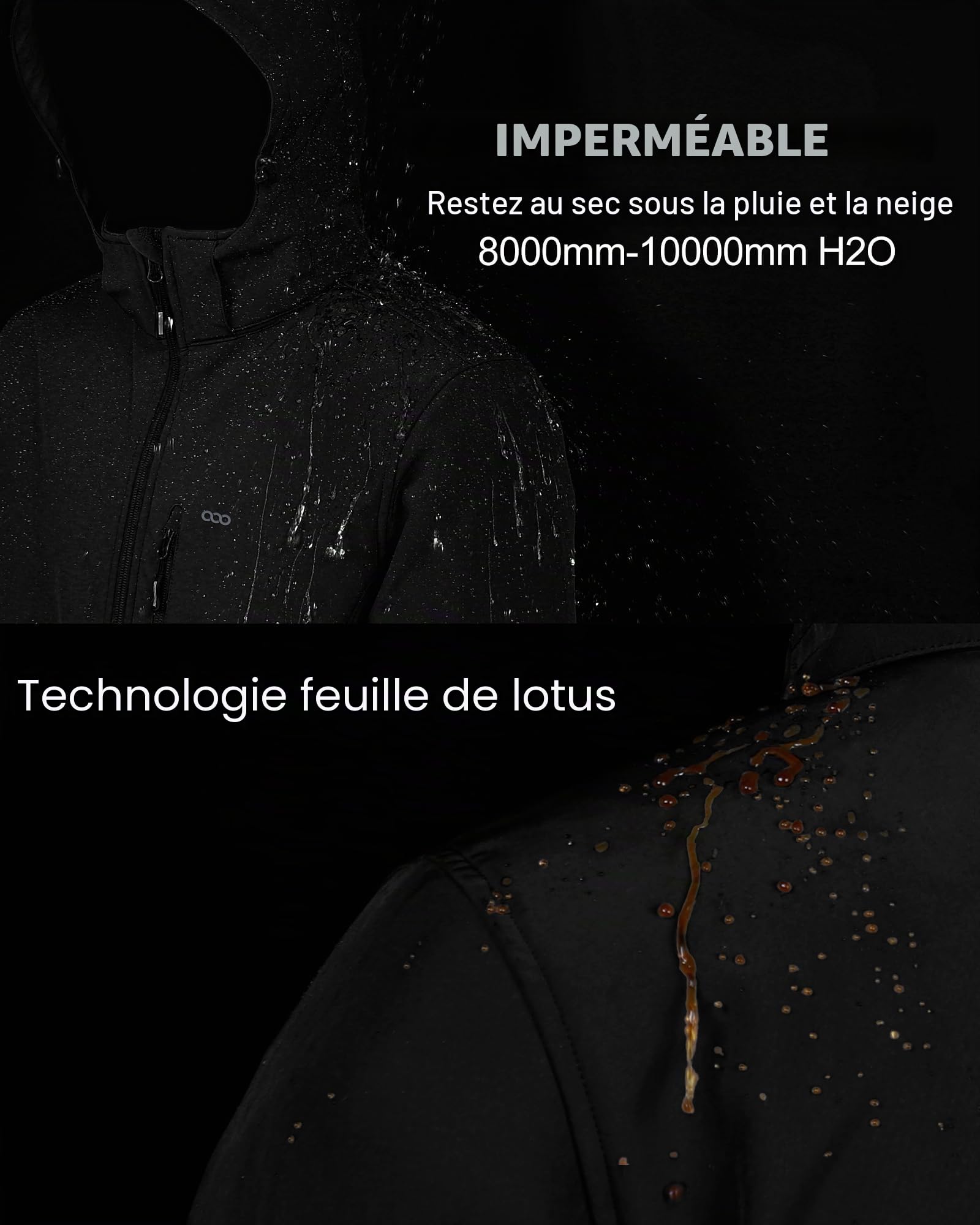 33,000ft Veste Softshell pour Hommes, D'hiver Manteau Chaude Coupe-vent Imperméable avec Chapeau Détachable pour la Randonnée, le Camping