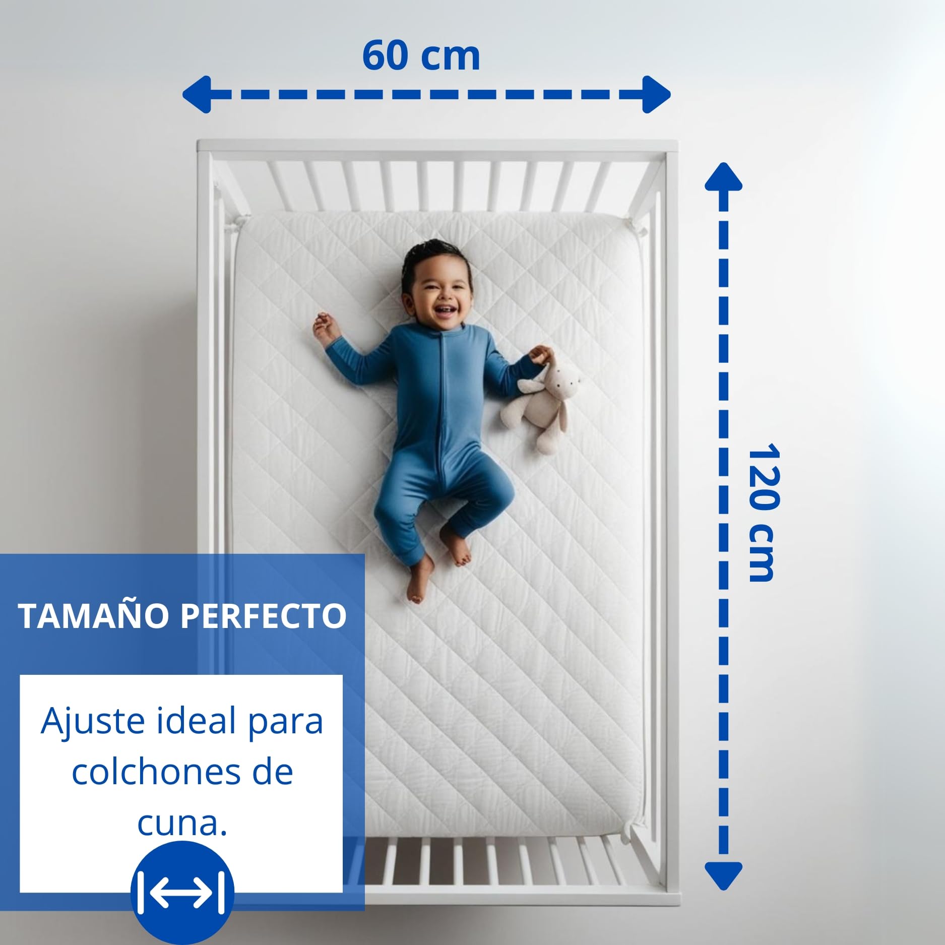 Protector de Colchón Cuna 60x120cm DECASATEXTIL® - Acolchado, Impermeable, Transpirable, Hipoalergénico y Antiácaros - para un Sueño Seguro y Limpio Blanco