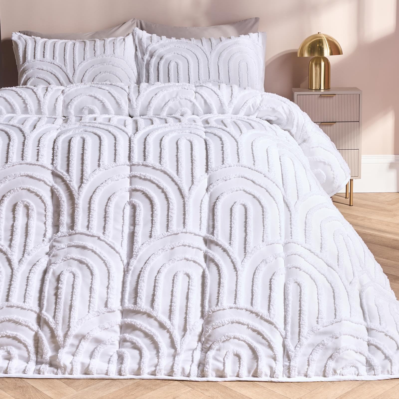 Ohs Tufted Arches Coverless 7.5 Tog Duvet Set Pillowcase Quilted CoverWhiteDouble from B&Q