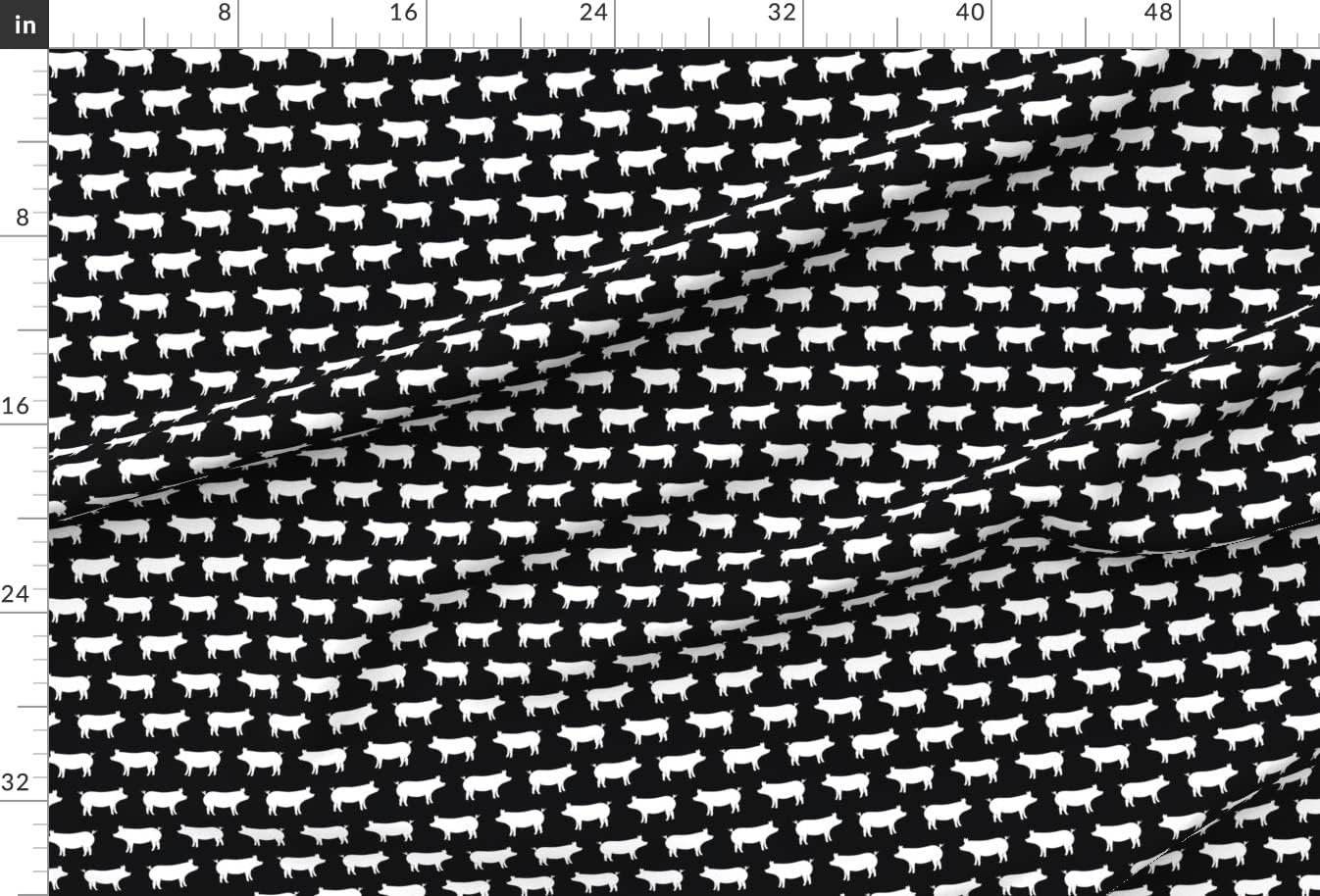 Spoonflower Fabric - Pigs Black Monochrome Farm Pig White Nursery Printed on Chiffon Fabric by The Yard - Sewing Fashion Apparel Dresses Home Decor