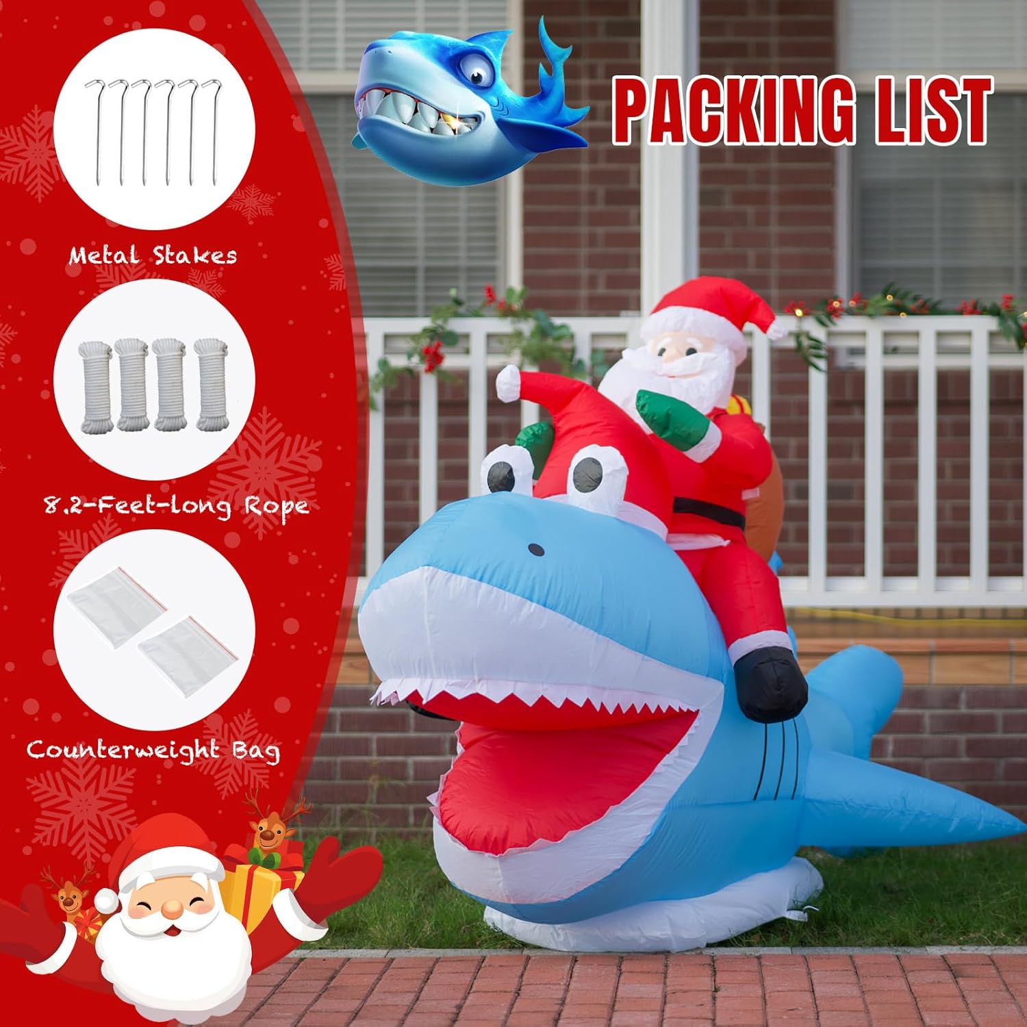 JOYHALO Christmas Inflatables Santa, 8.8 FT L Santa Riding Shark Inflatable, 5.3FT H Outdoor Christmas Blow Ups, Christmas Yard Decorations Outdoor Indoor Garden Lawn Xmas Decor