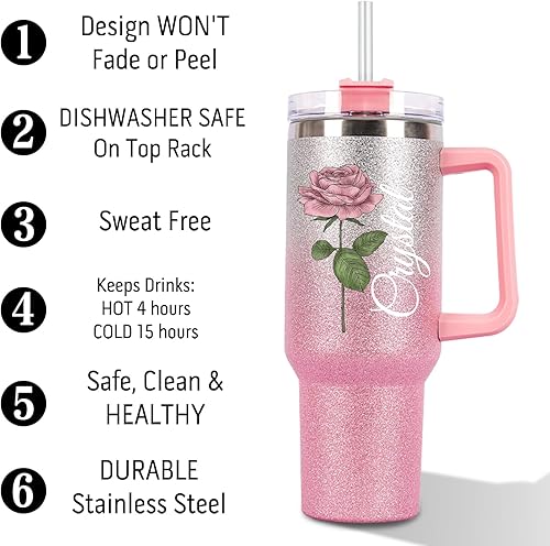 Miniatura 4 de Vaso personalizado con asa de 40 onzas, taza con nombre con foto personalizada con tapa y pajita, taza de café de viaje con aislamiento de imagen,