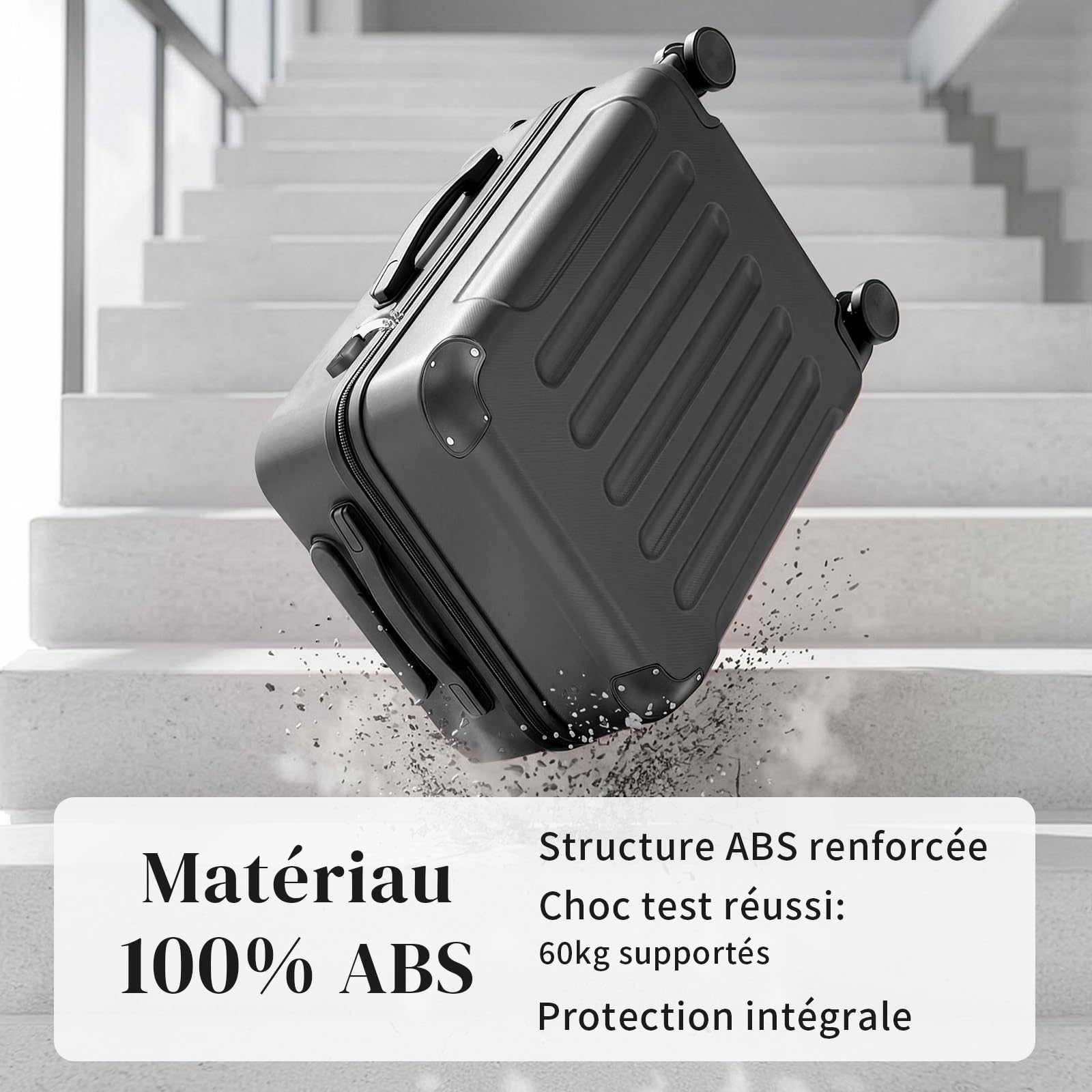 LALAHO Set de 5 Valises avec Vanity Case, Valise Grande Taille/Cabine avec Renforts d'angle, Petite Valise, Bagage Suitcase en ABS (Gris foncé)