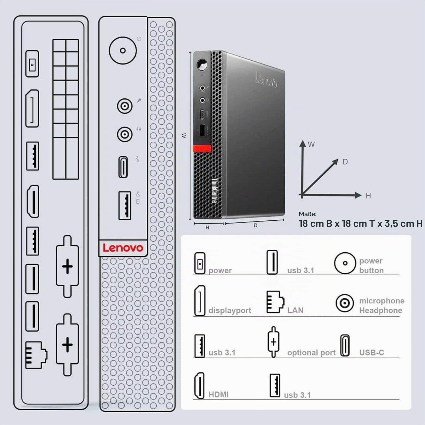 Lenovo ThinkCentre Tiny Desktop-PC komplett | Mini-Computer | Core i5, 16 GB RAM, 512 GB SSD | WiFi, Bluetooth, Windows 11 Pro | Office 2021 (Generalüberholt) (PC)