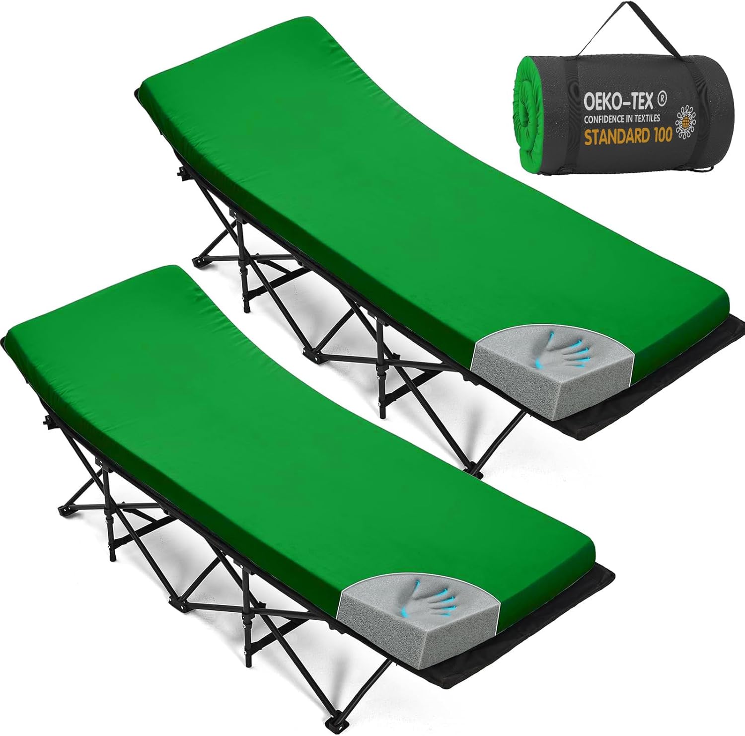 CYMULA Camping Cot Mattress 2in Memory Foam Sleeping Pad,Soft Warm Non-Slip Camping Mattress Topper with Retaining for Adults,Portable Roll up Pad for Travel（only Mattress）