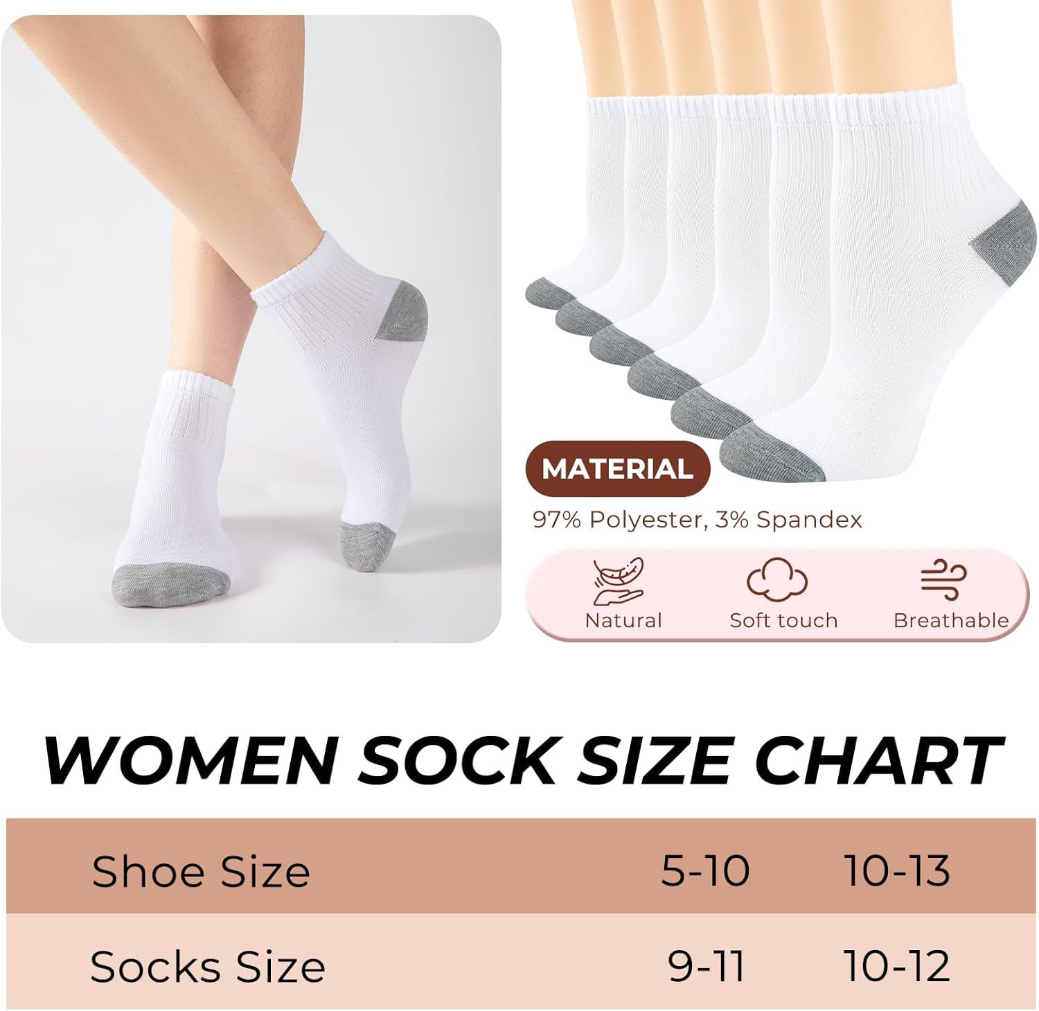 20 Pairs Women's Ankle Socks Lightweight Breathable Athletic Running Quarter Socks Bulk Pack for Daily Wear - Image 3