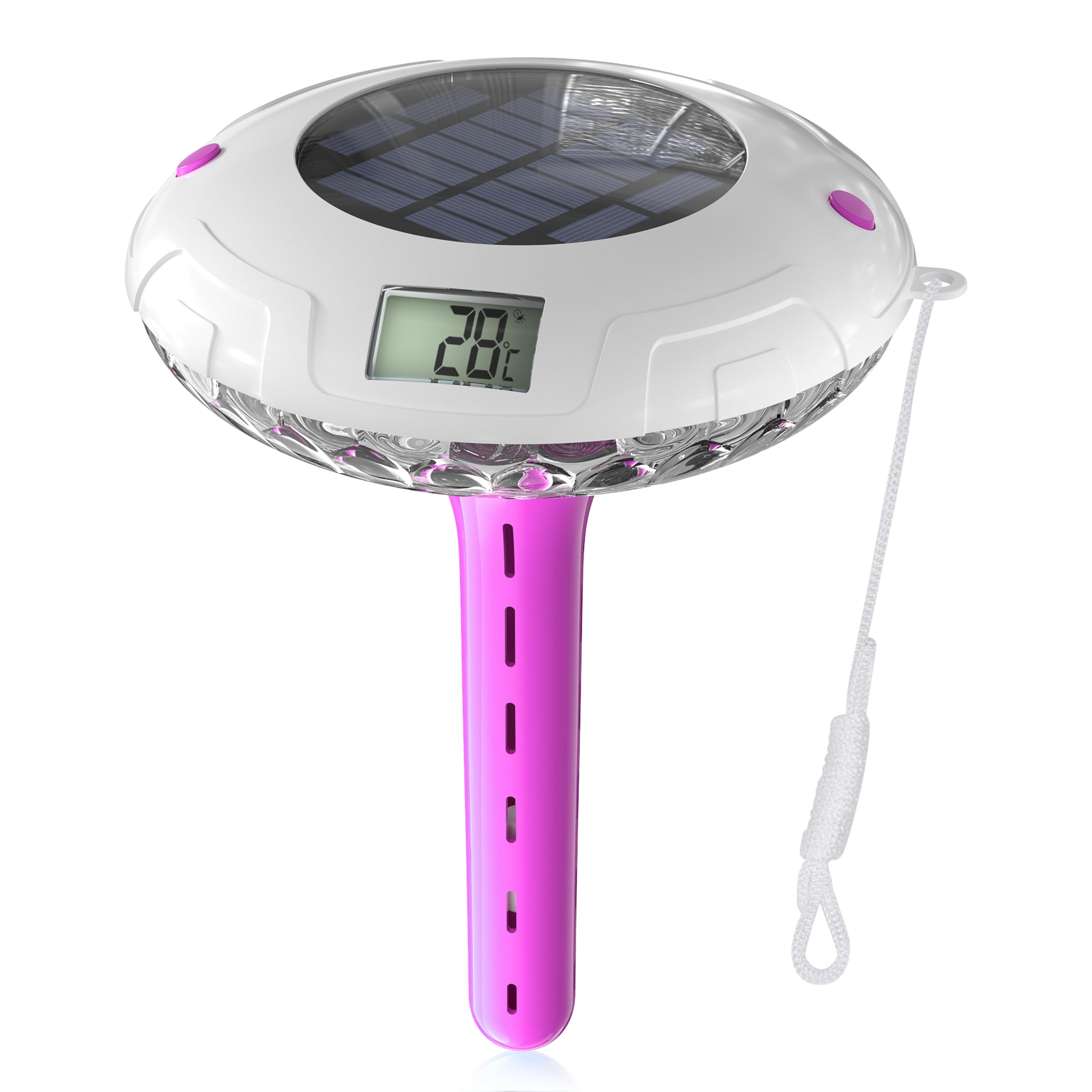 Solar Digital Pool Licht mit Dual LCD Bildschirmen, Leicht ablesbares Schwimmendes Poolthermometer mit 6 dynamischen Lichteffekten, IPX7 Wasserdicht Digital Thermometer (Marineblau)