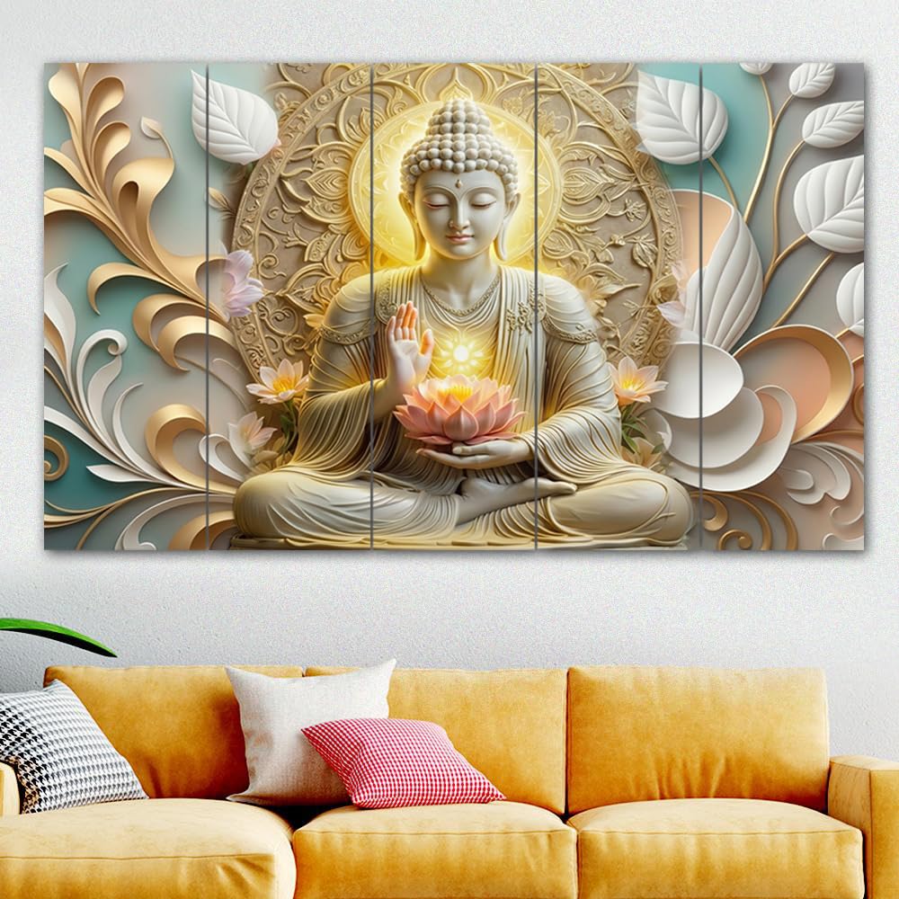 Maxstone Lord Buddha Wall Painting for Living Room Big Size - Meditating Gautam Buddha Painting Wall Decor Peaceful Art for Bedroom, Office, Hotels & Gifting - Wooden Framed (30x60 inch) M1408-image-23