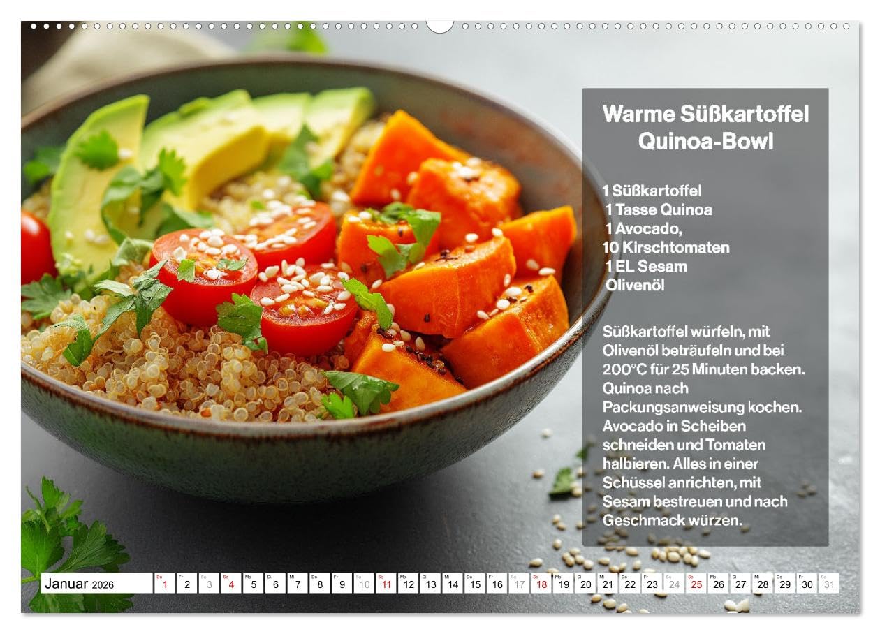 Veganes Soulfood - Leichte vegan Rezepte für jeden Monat (hochwertiger Premium Wandkalender 2026 DIN A2 quer), Kunstdruck in Hochglanz: Jeden Monat ... lecker und saisonal! (CALVENDO Lifestyle)