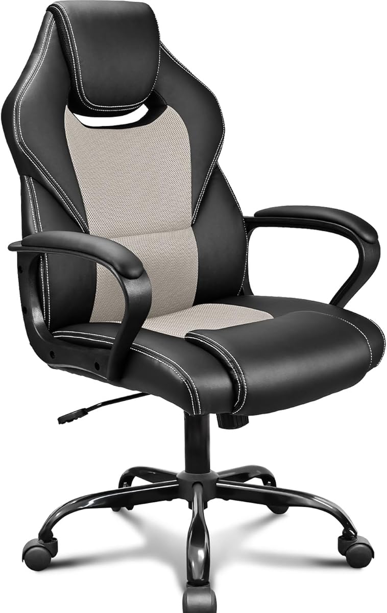 BASETBL Silla de Oficina, Silla de Escritorio Ergonómica con Altura Ajustable, Sillón Oficina con Respaldo Alto Reclinable, Silla de Computadora Cuero Ejecutiva con Soporte Lumbar, Carga 150kg