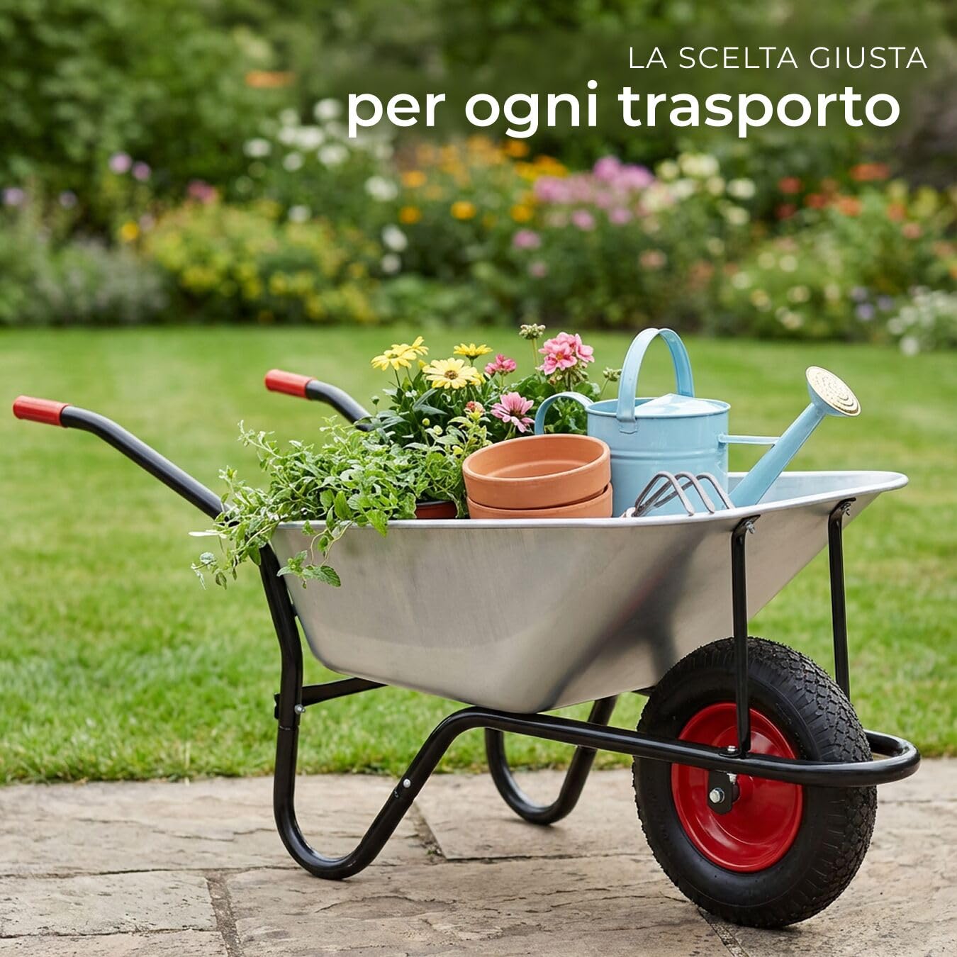 tectake® Carriola da Giardino, Volume 100L, Carico Max 250kg, Carrello da Giardino Porta Attrezzi, Vasca Zincata con 2 staffe di Rinforzo, Pneumatici Con Cerchio in Metallo Ø 38 cm, Manici Antiscivolo