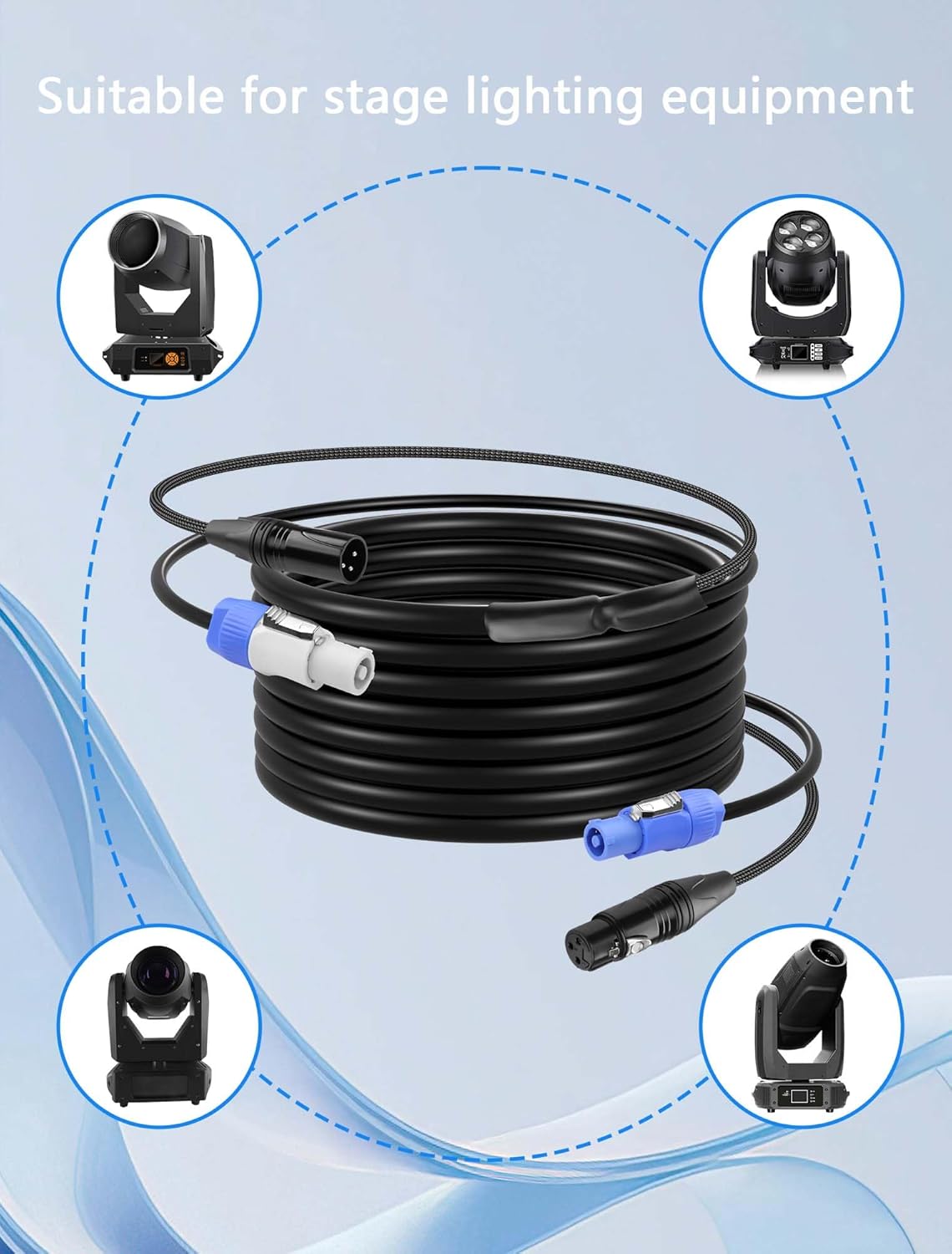 CERRXIAN 9.8 FT PowerCon and DMX Extension Cable, 13AWG AC Power DMX 3Pin XLR Signal Combo Cables for Stage Lighting, Concerts, Events